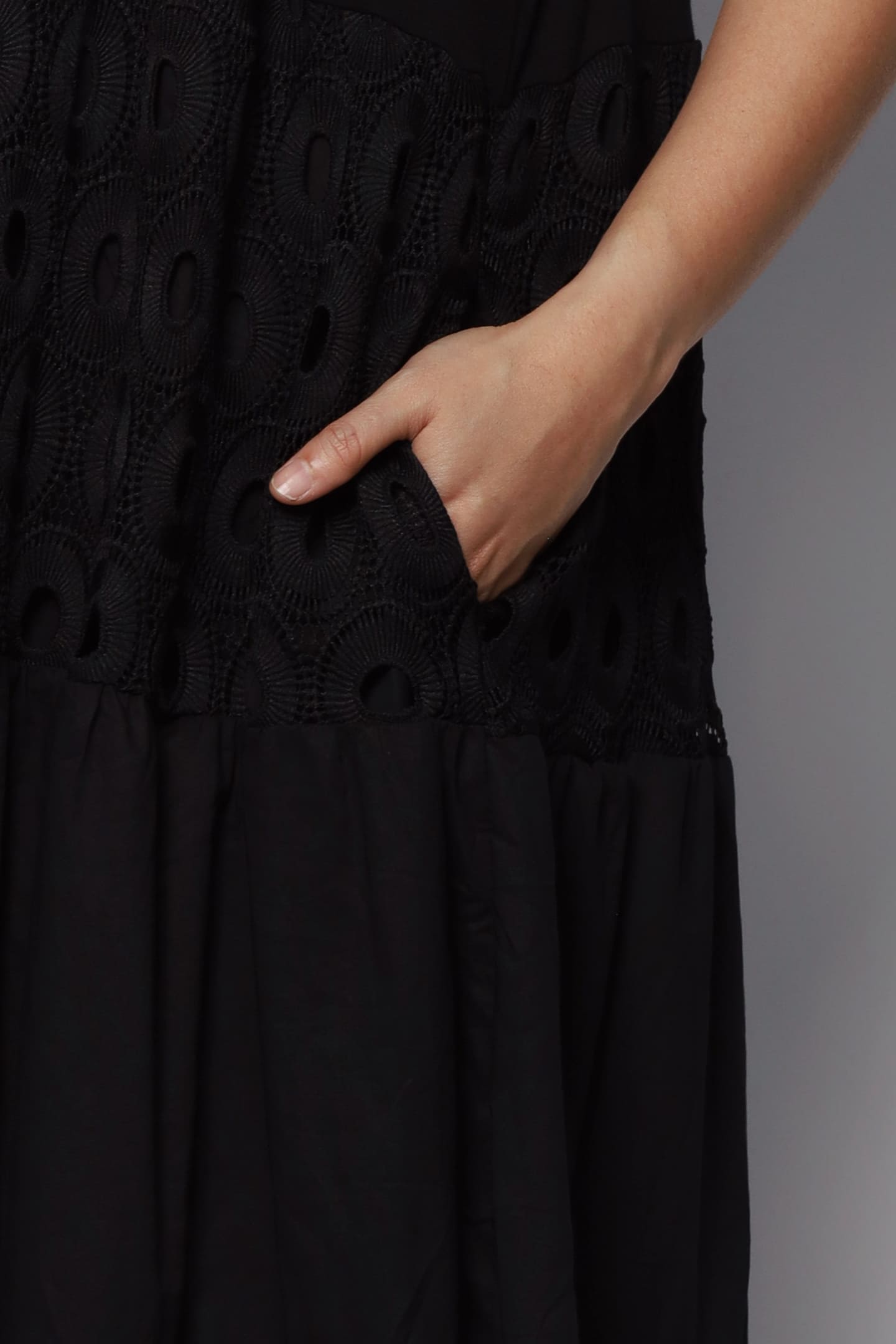 Daya Eyelet Crochet Dress in Black