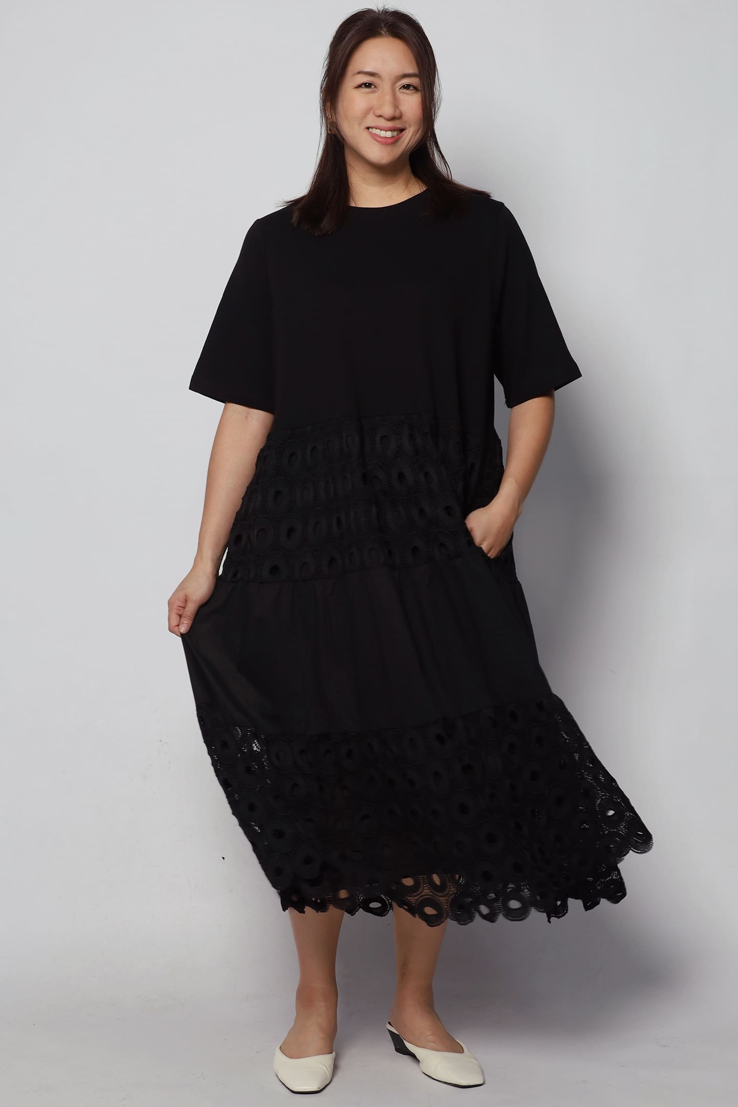 Daya Eyelet Crochet Dress in Black