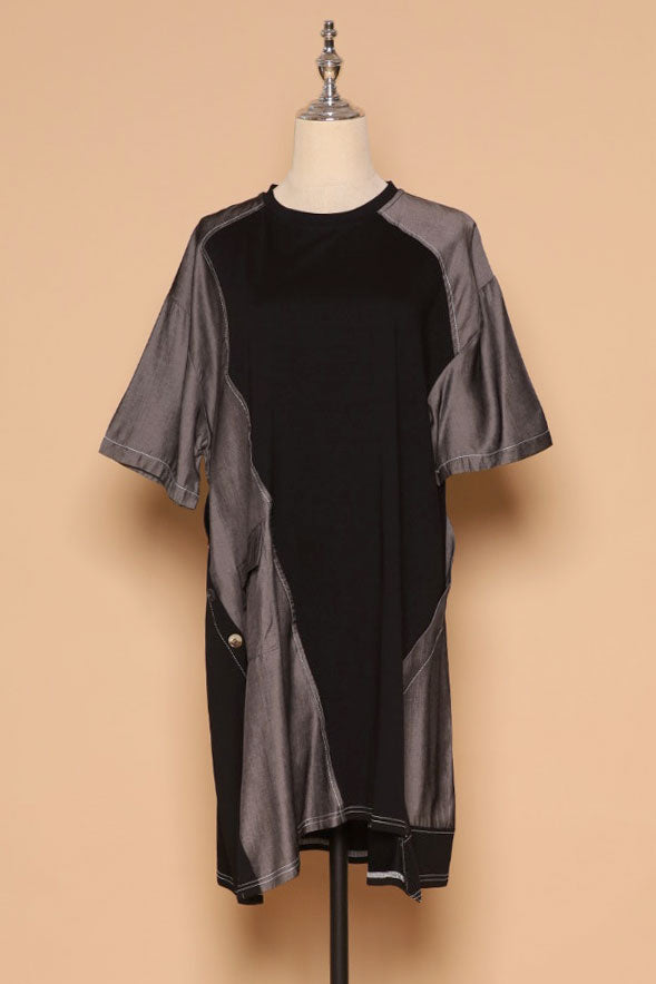 PO - Declan Button Dress in Grey Black