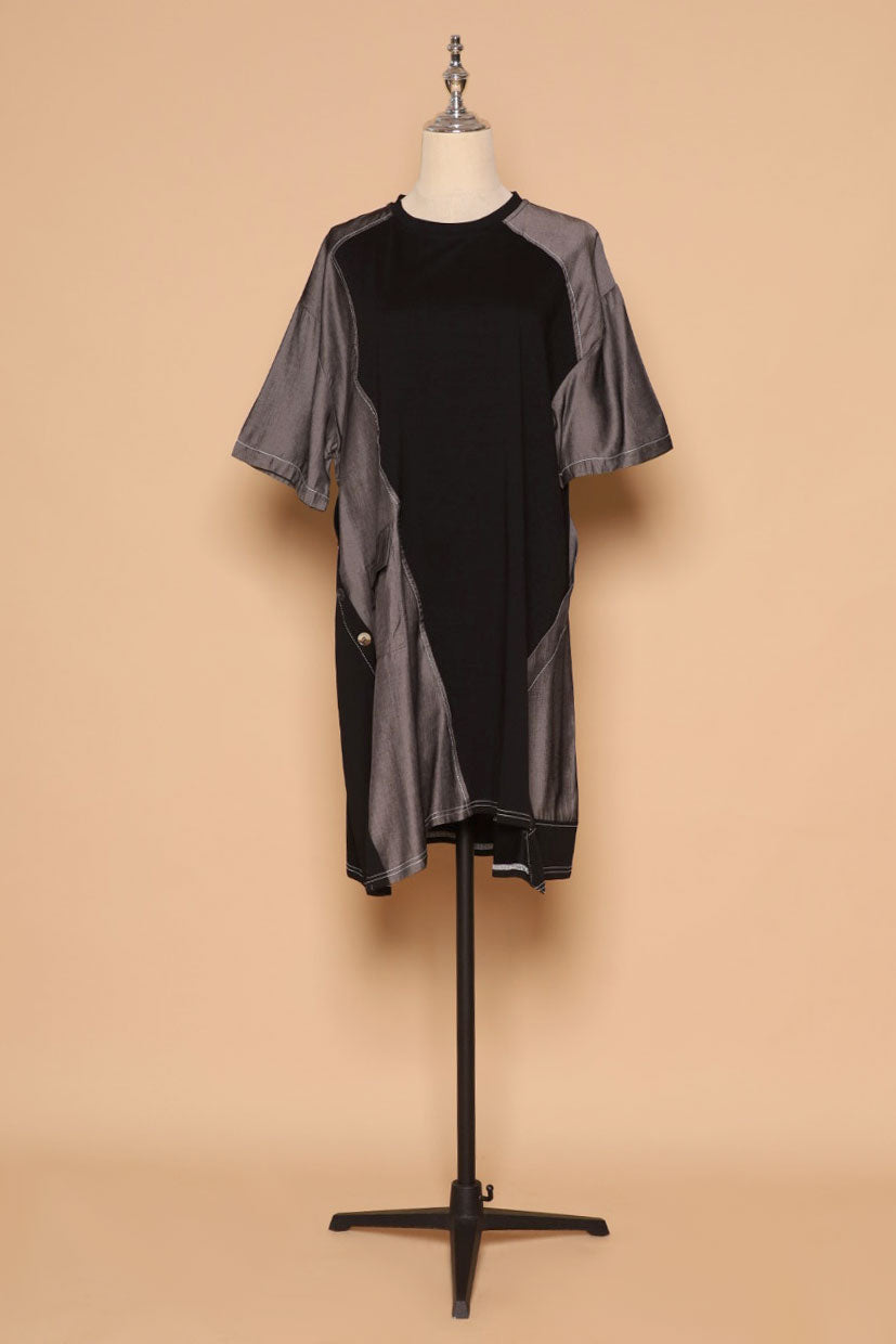 PO - Declan Button Dress in Grey Black