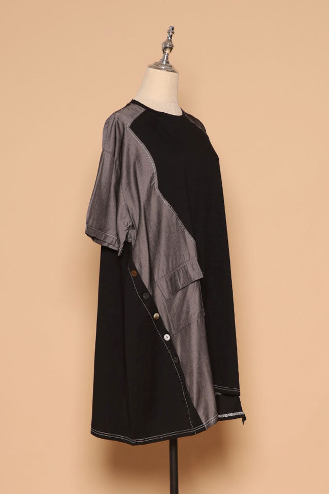 PO - Declan Button Dress in Grey Black