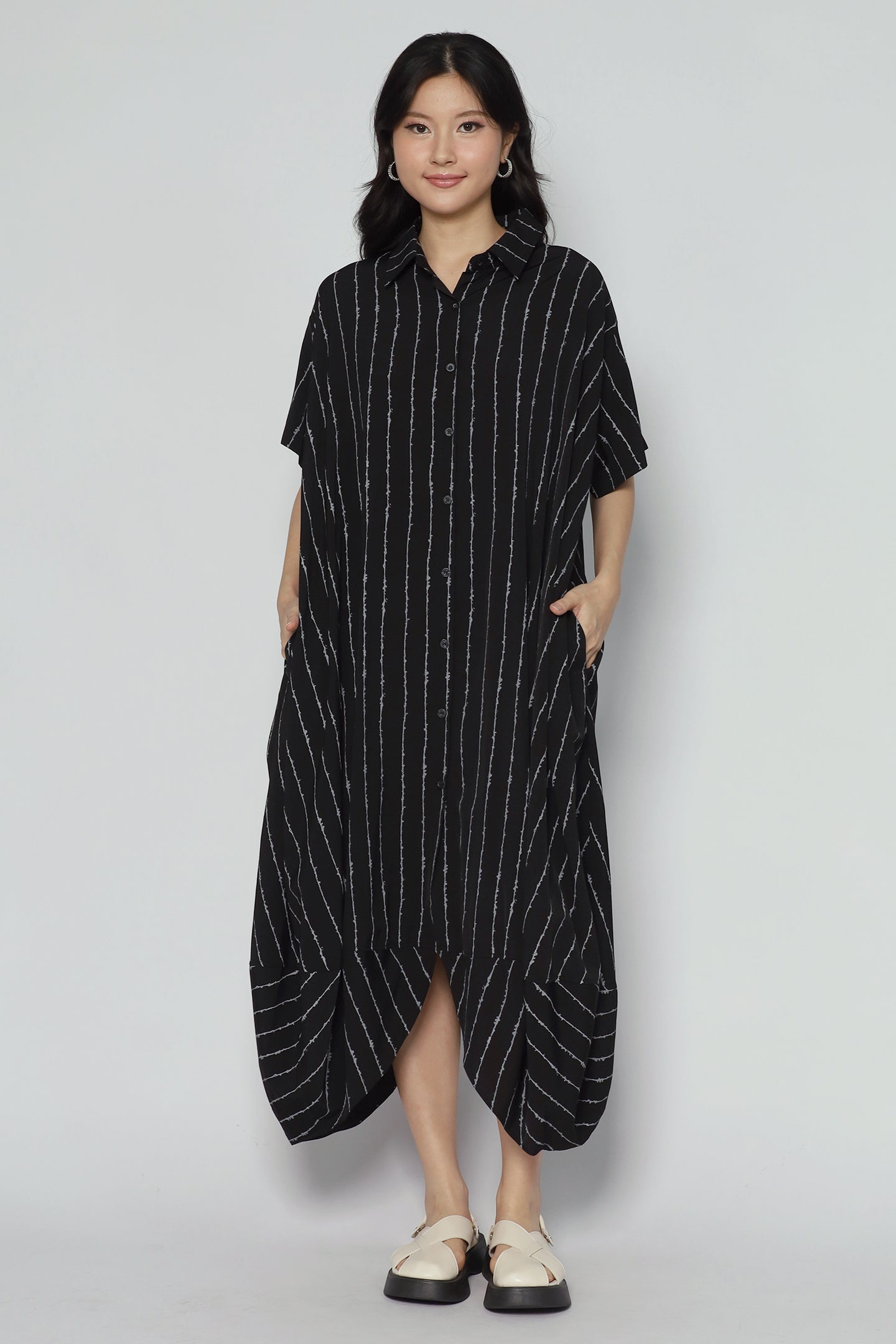 Eunwoo Pinstripes Dress in Black