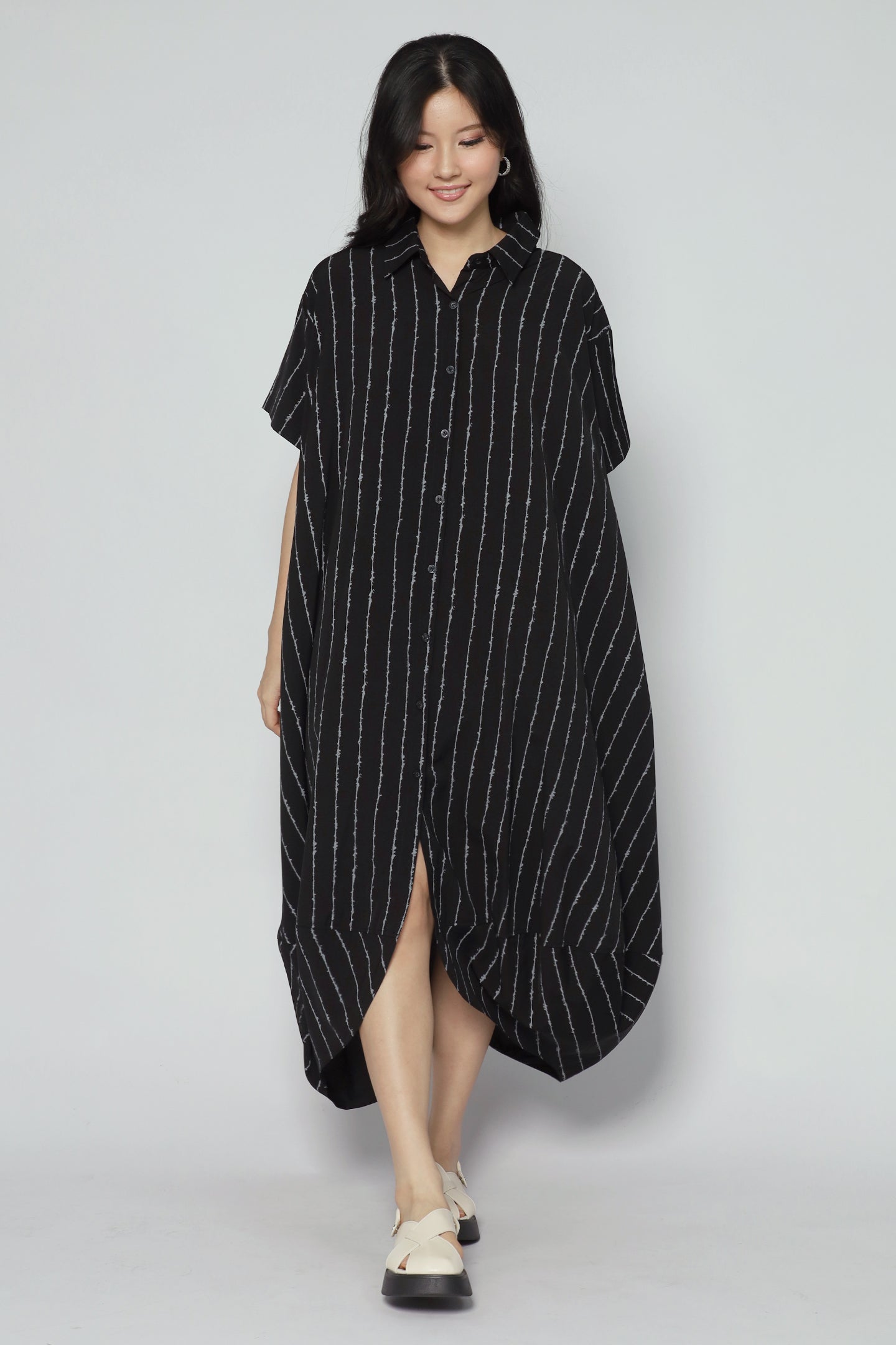 Eunwoo Pinstripes Dress in Black