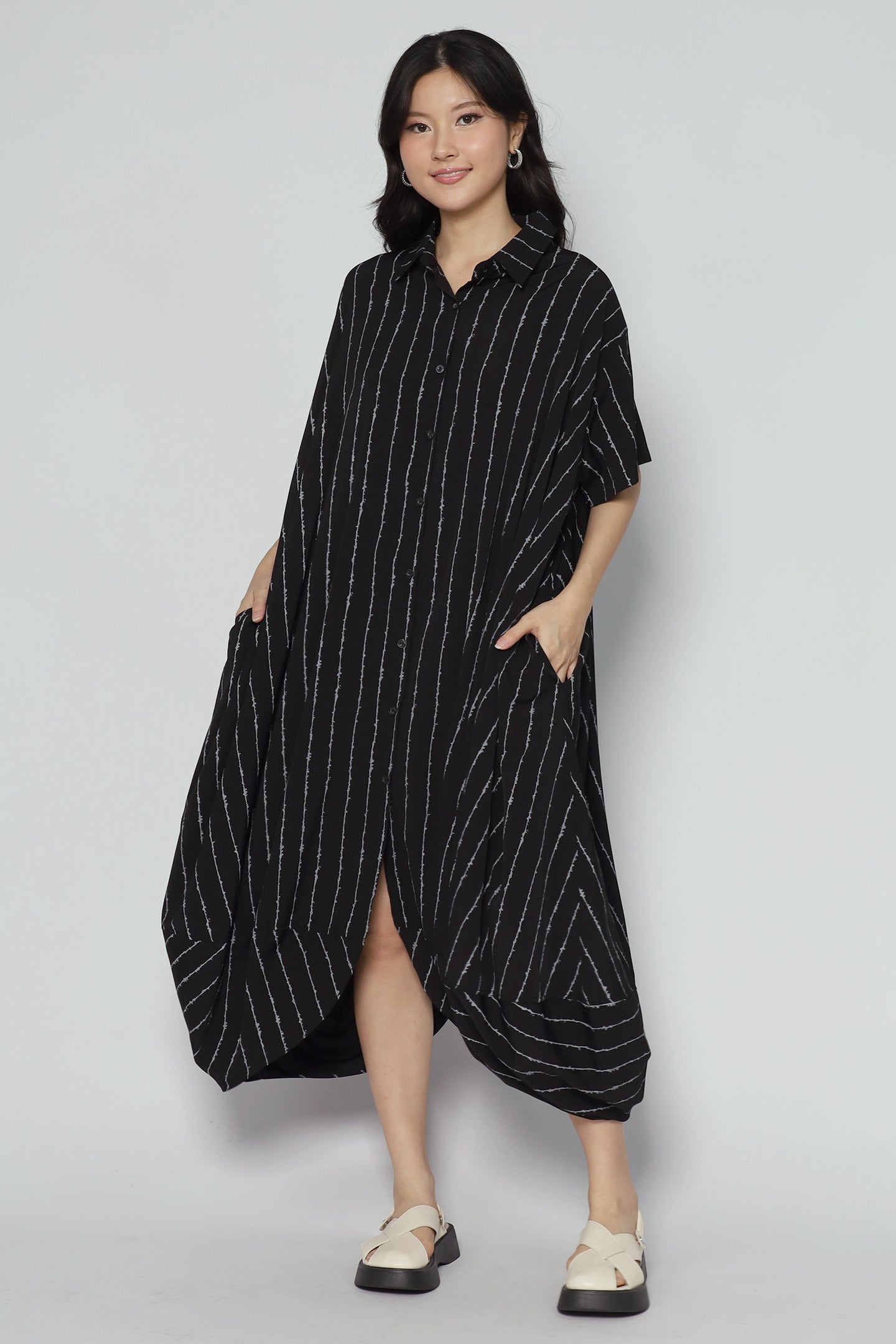 Eunwoo Pinstripes Dress in Black