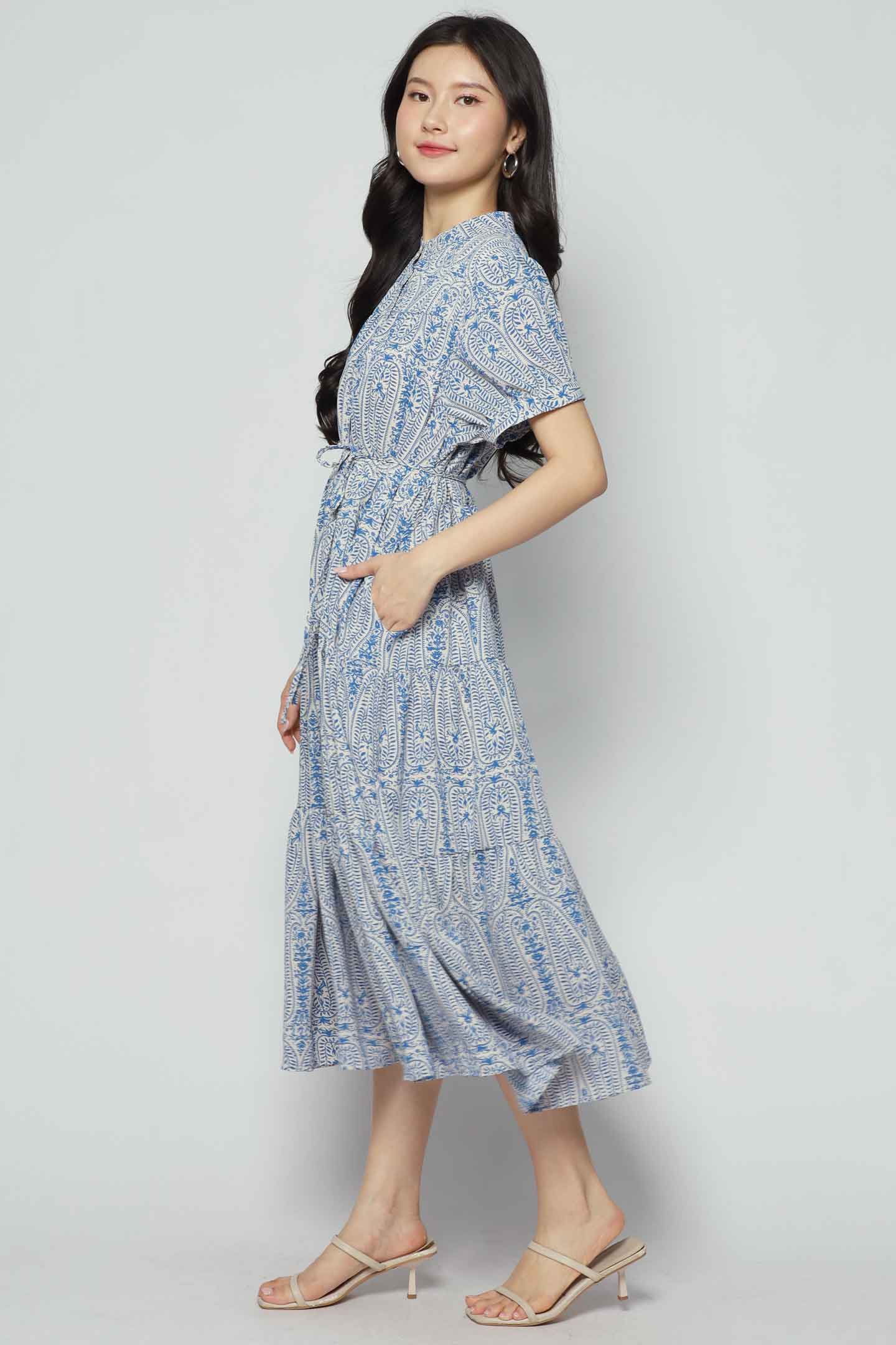 Fifi Dress in Blue Paisley