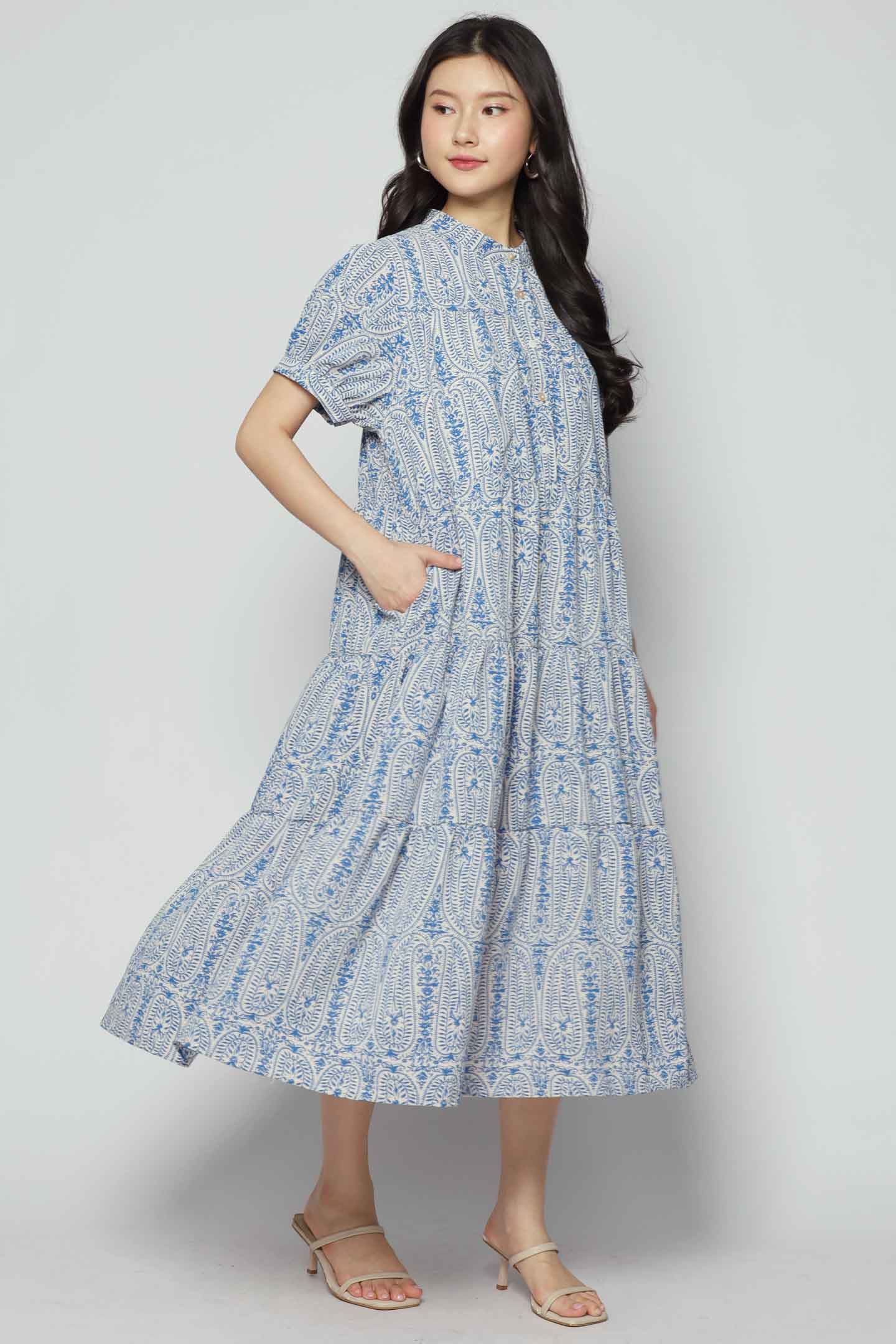 Fifi Dress in Blue Paisley