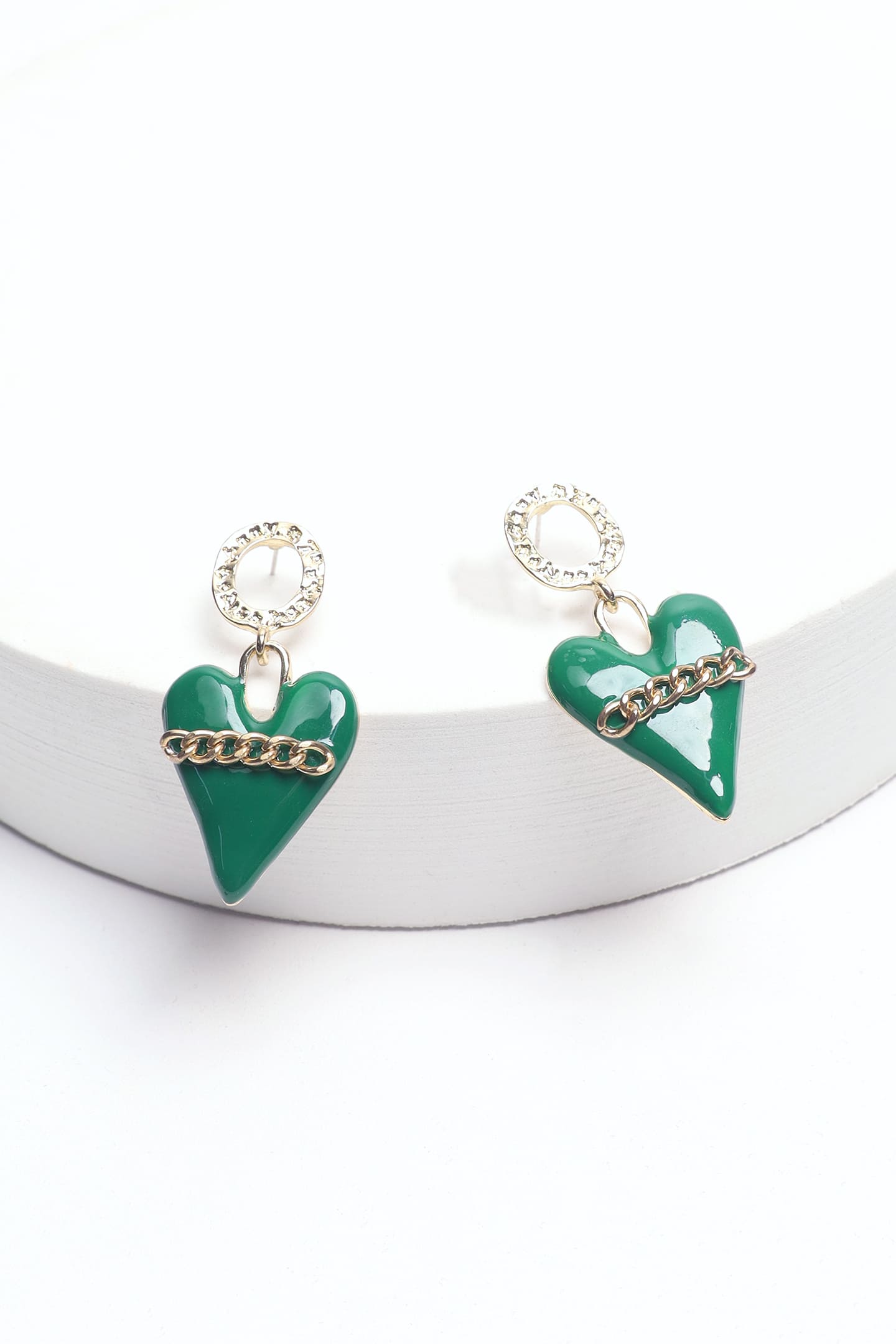 Green Heart Chain Earring