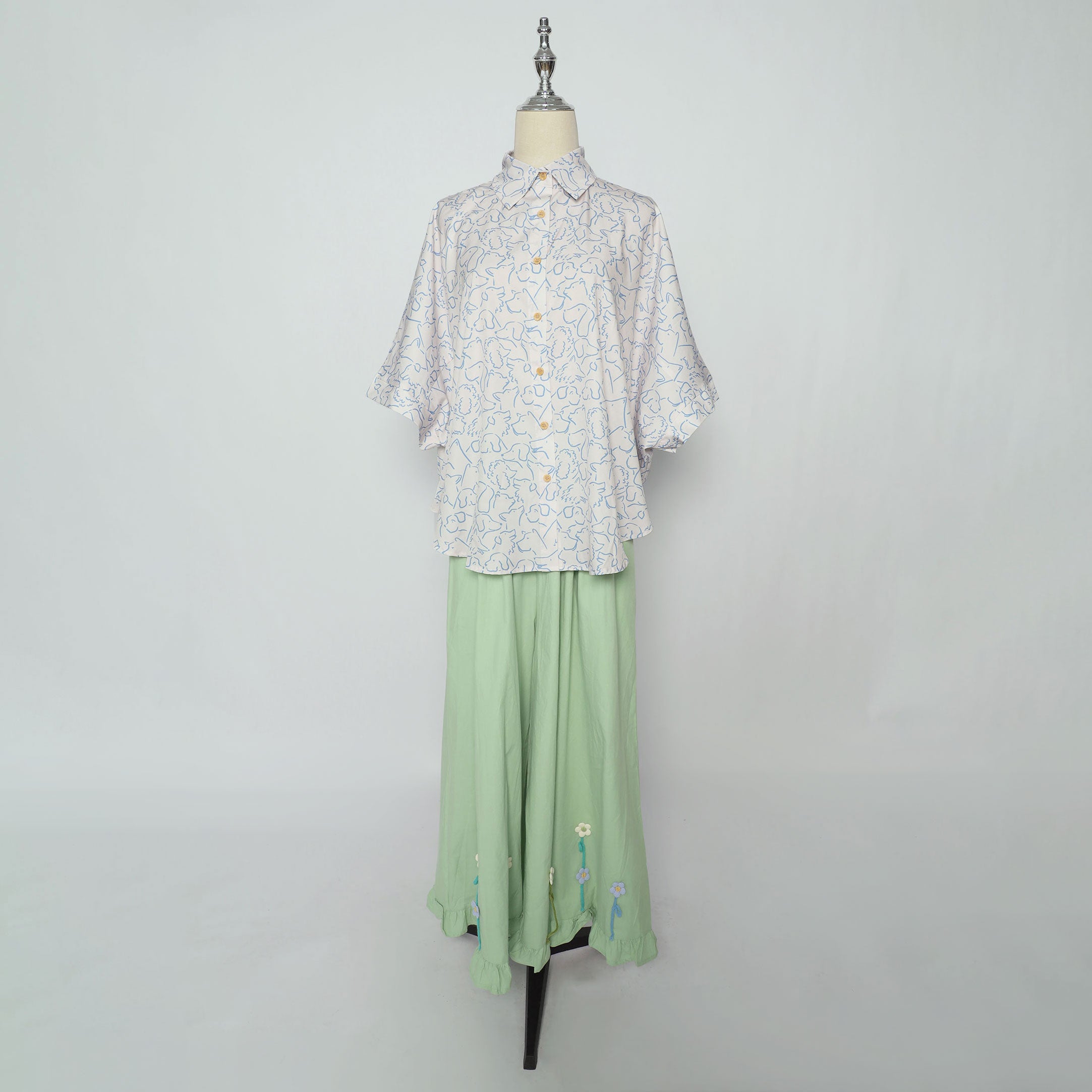 PO - Jouchae Floral Pants in Mint Green