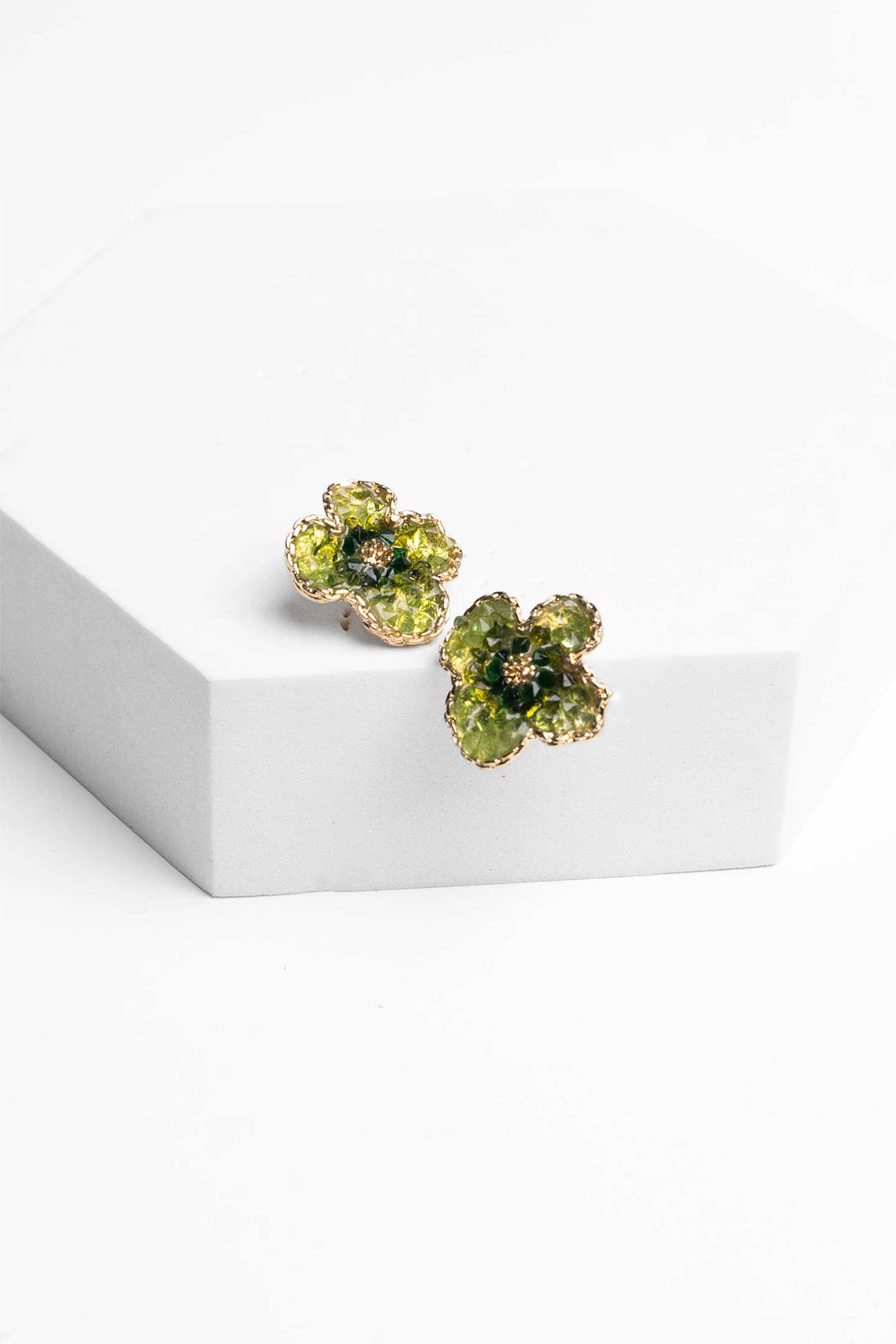 Green Crystal Floral Earrings