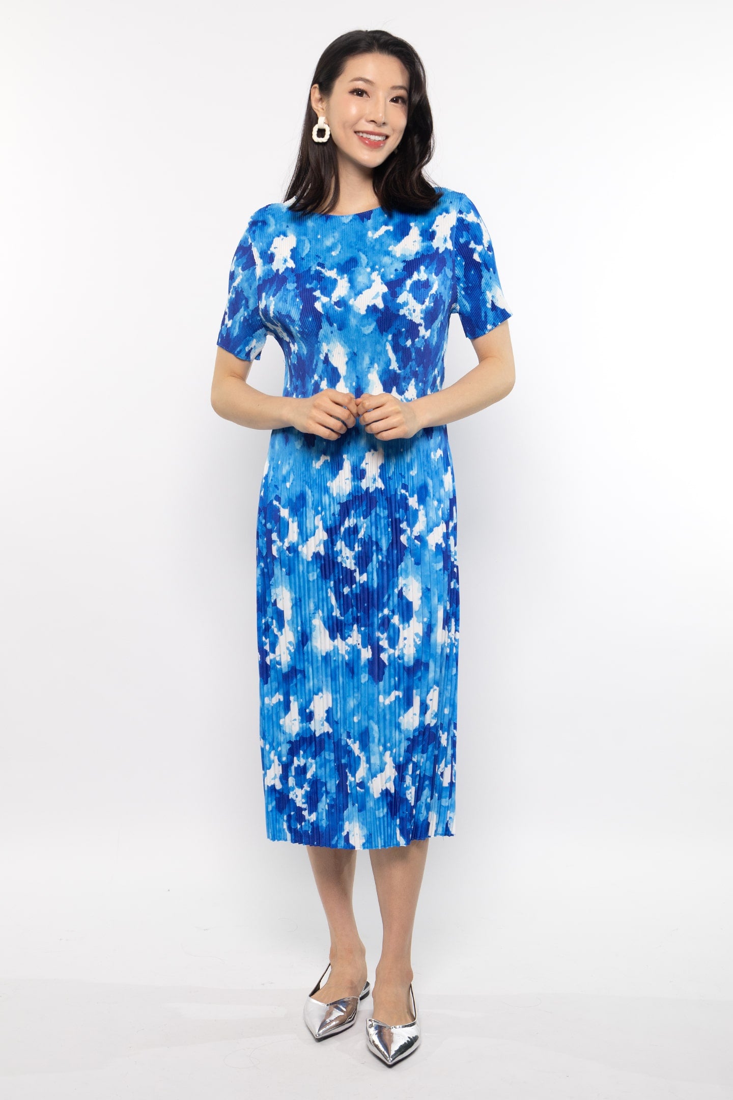 Voon Pleated Dress in Blue Sea