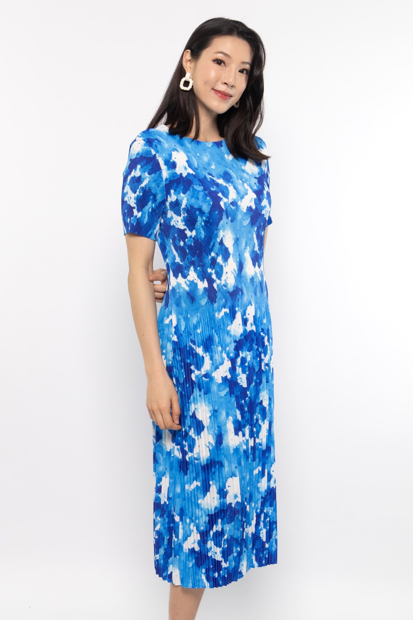 Voon Pleated Dress in Blue Sea