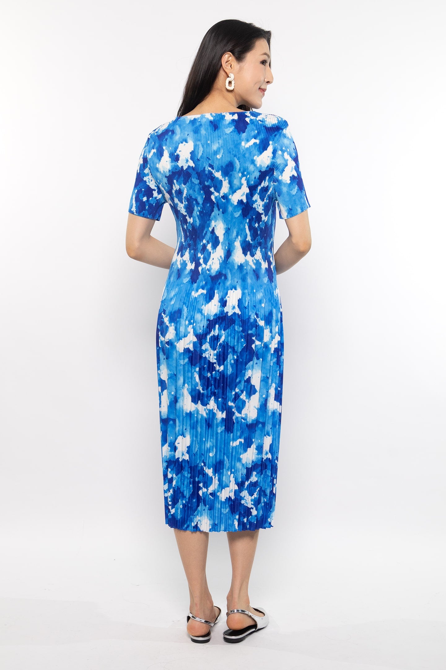 Voon Pleated Dress in Blue Sea