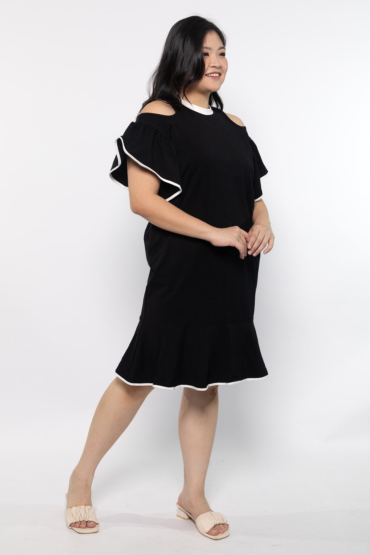Dahlia Cold Shoulder Dress in Black White