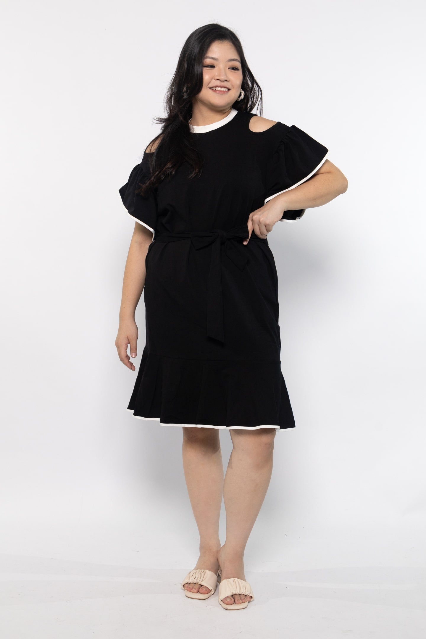 Dahlia Cold Shoulder Dress in Black White