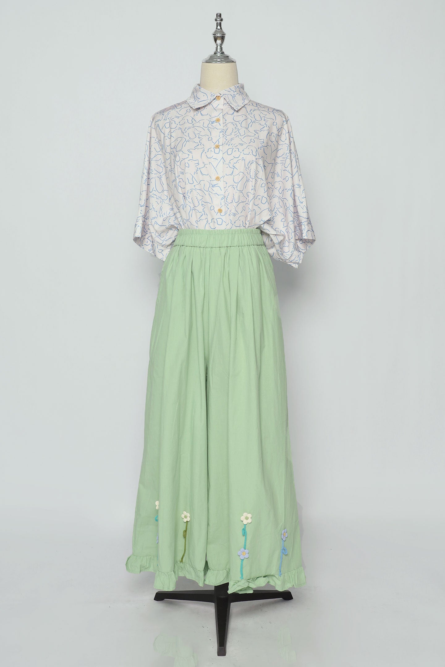 PO - Jouchae Floral Pants in Mint Green
