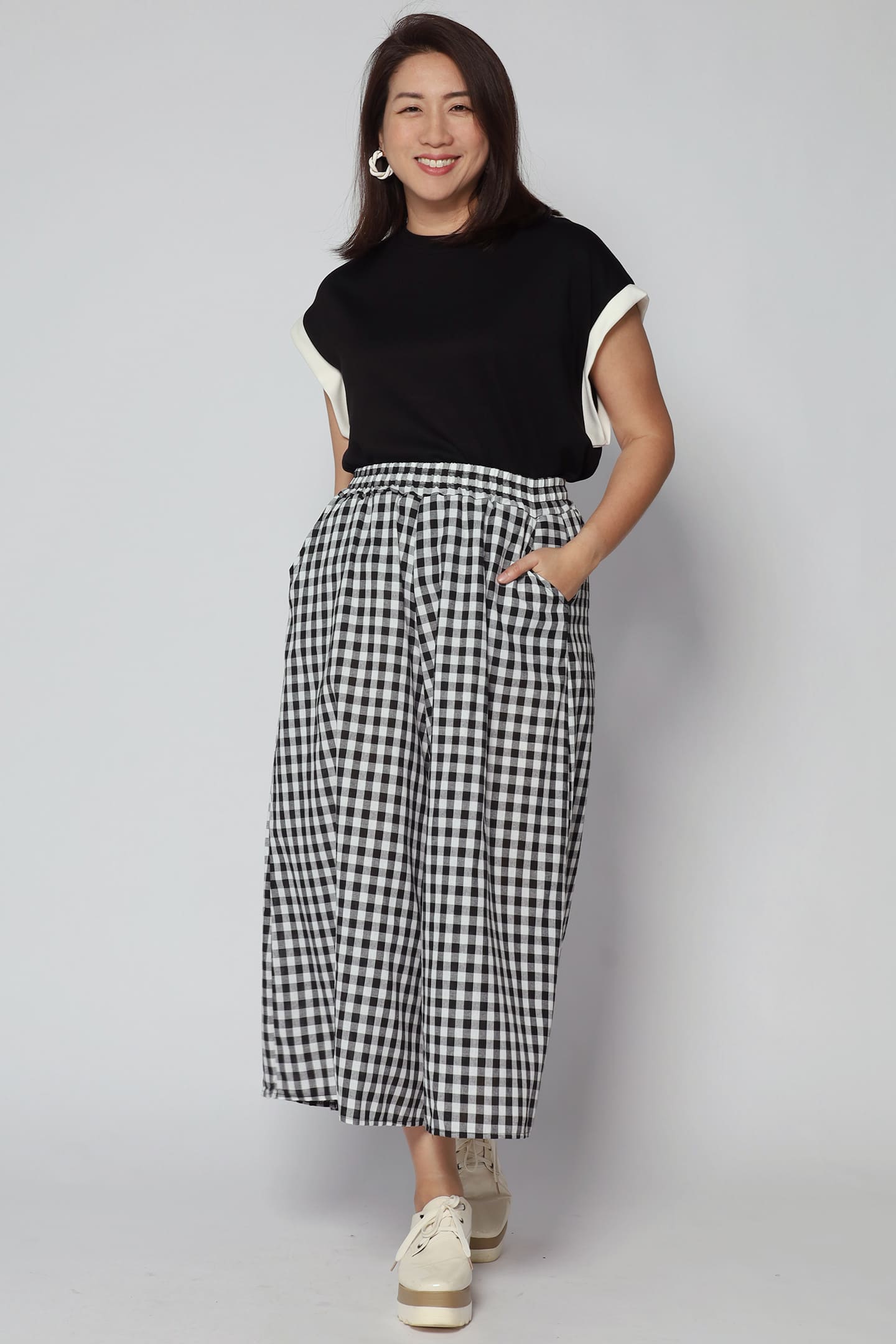 Jun 2 in 1 Top and Checkered Culottes Set