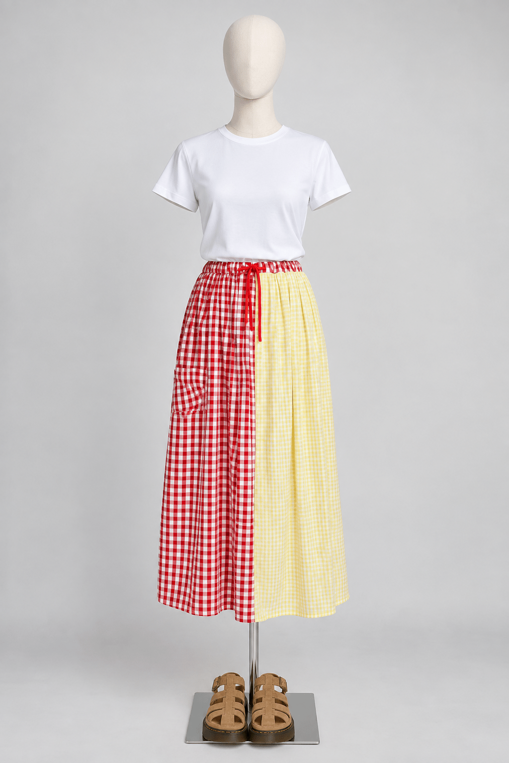 PO - Leonice Checkered Skirt in Red Yellow