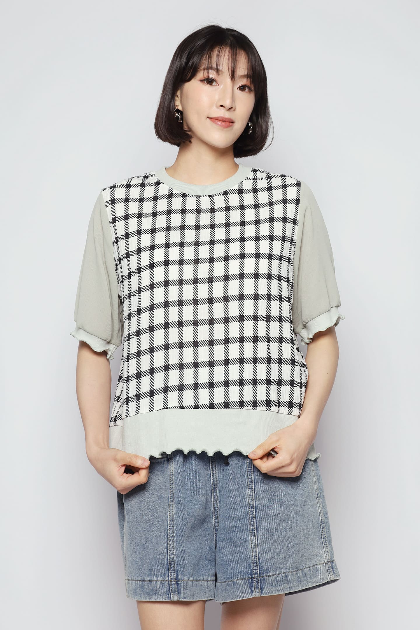 Mildred Checkered Top in Mint Green