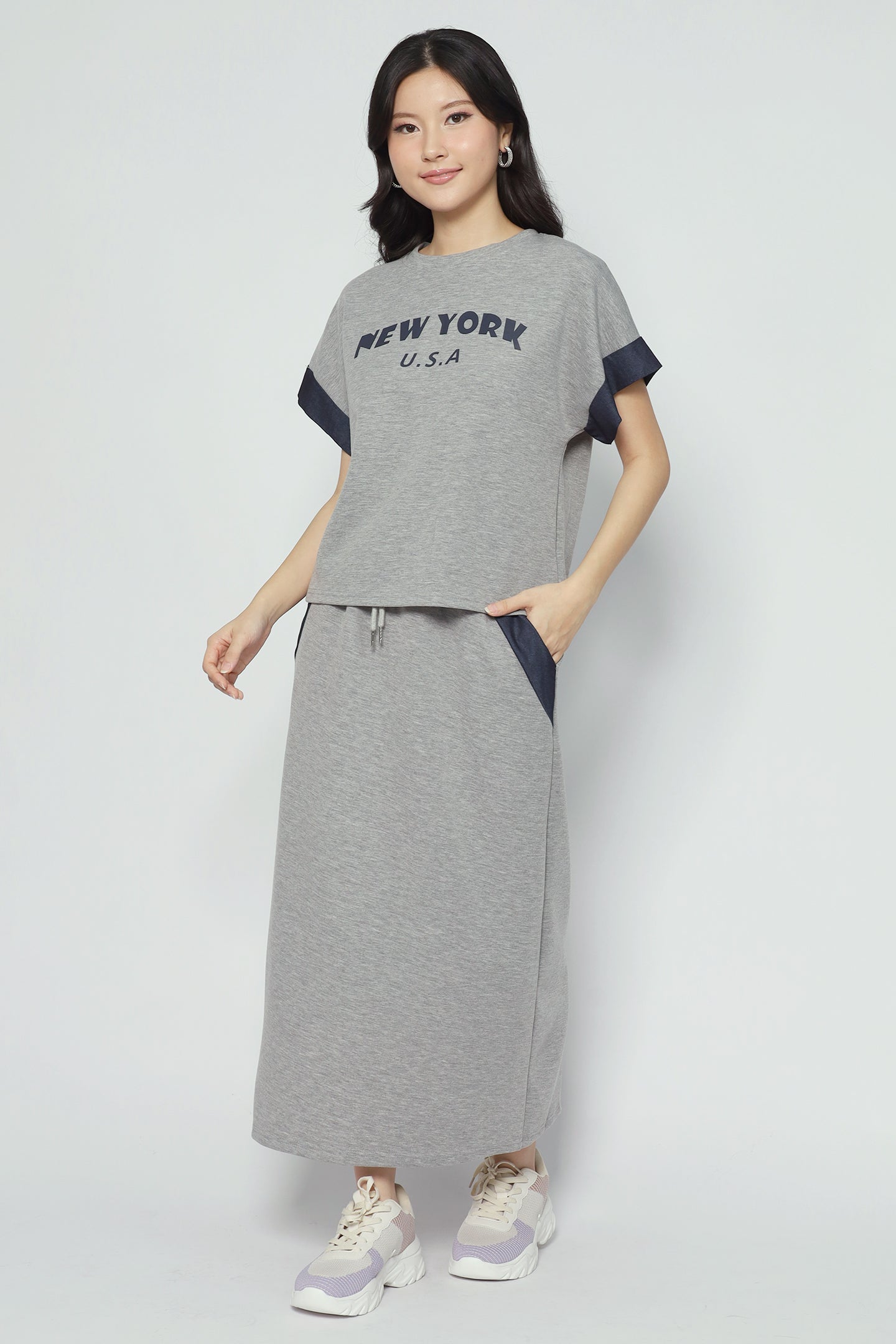 NY USA 2 in 1 Top and Skirt Set in Grey