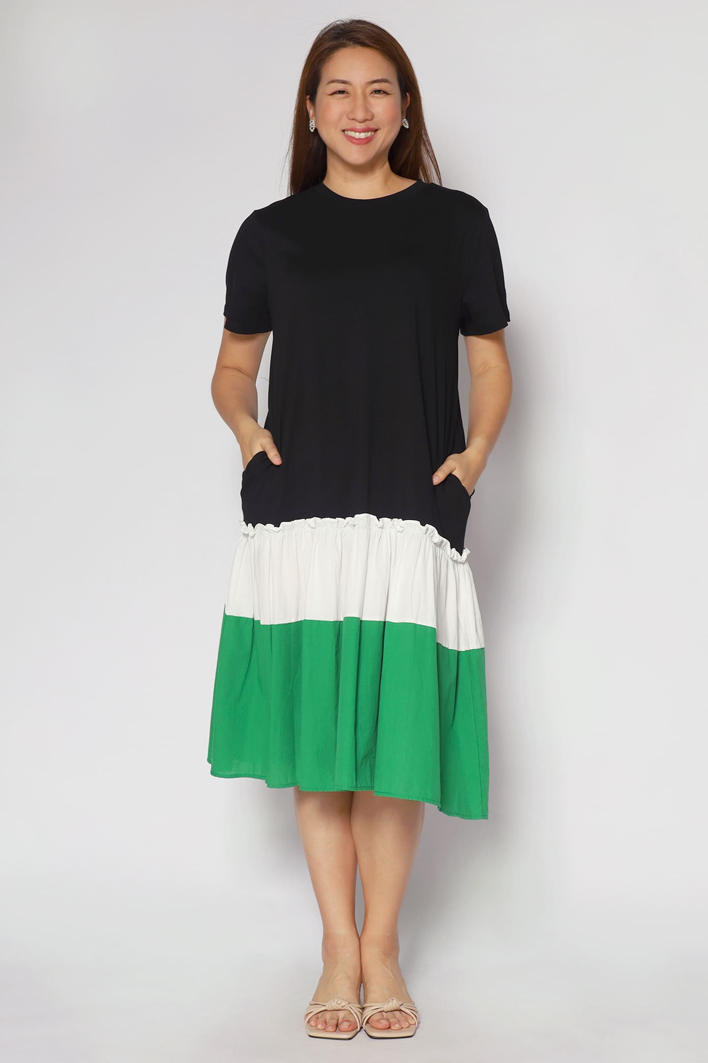 Nicole Colourblock Dress in Black Green