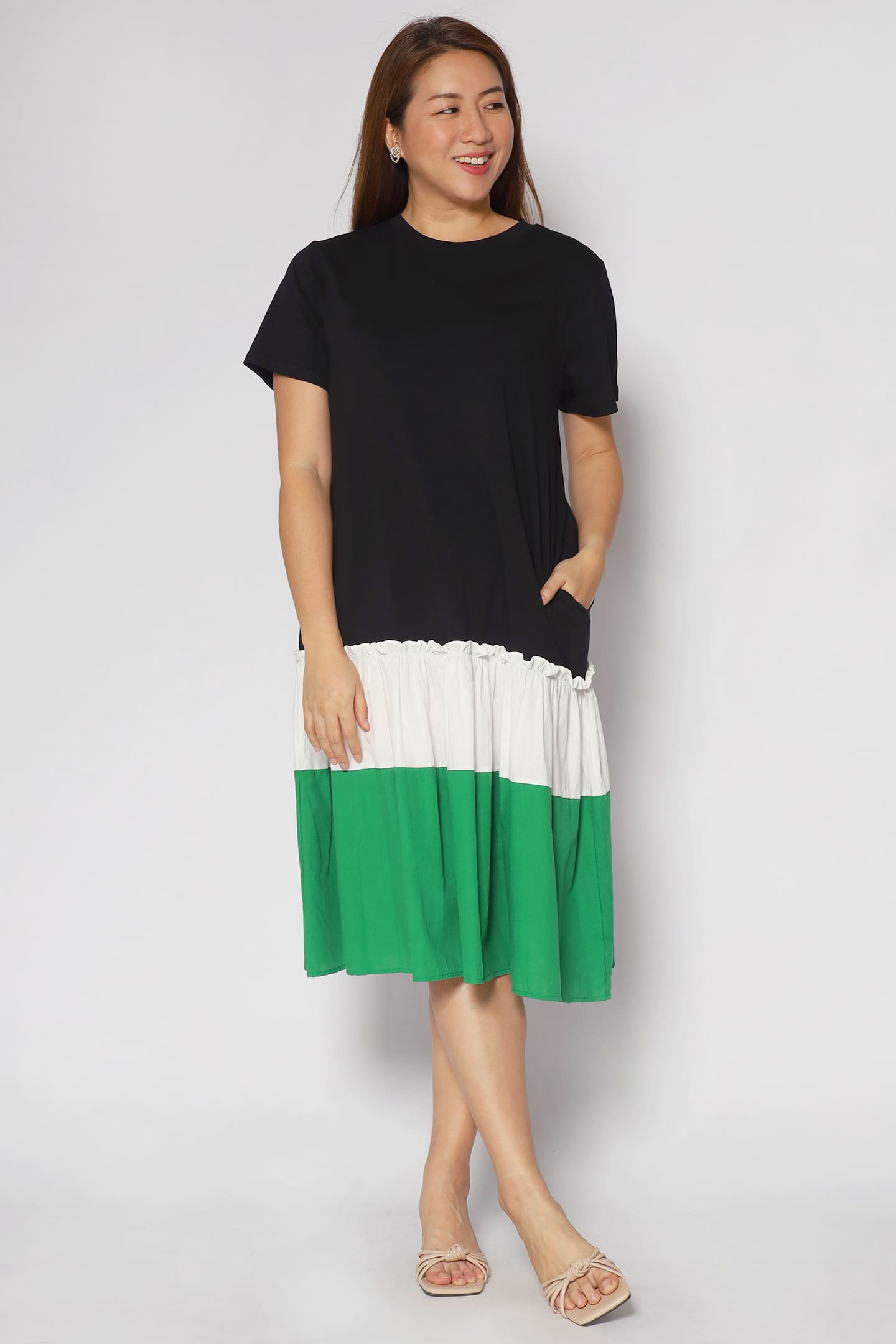 Nicole Colourblock Dress in Black Green