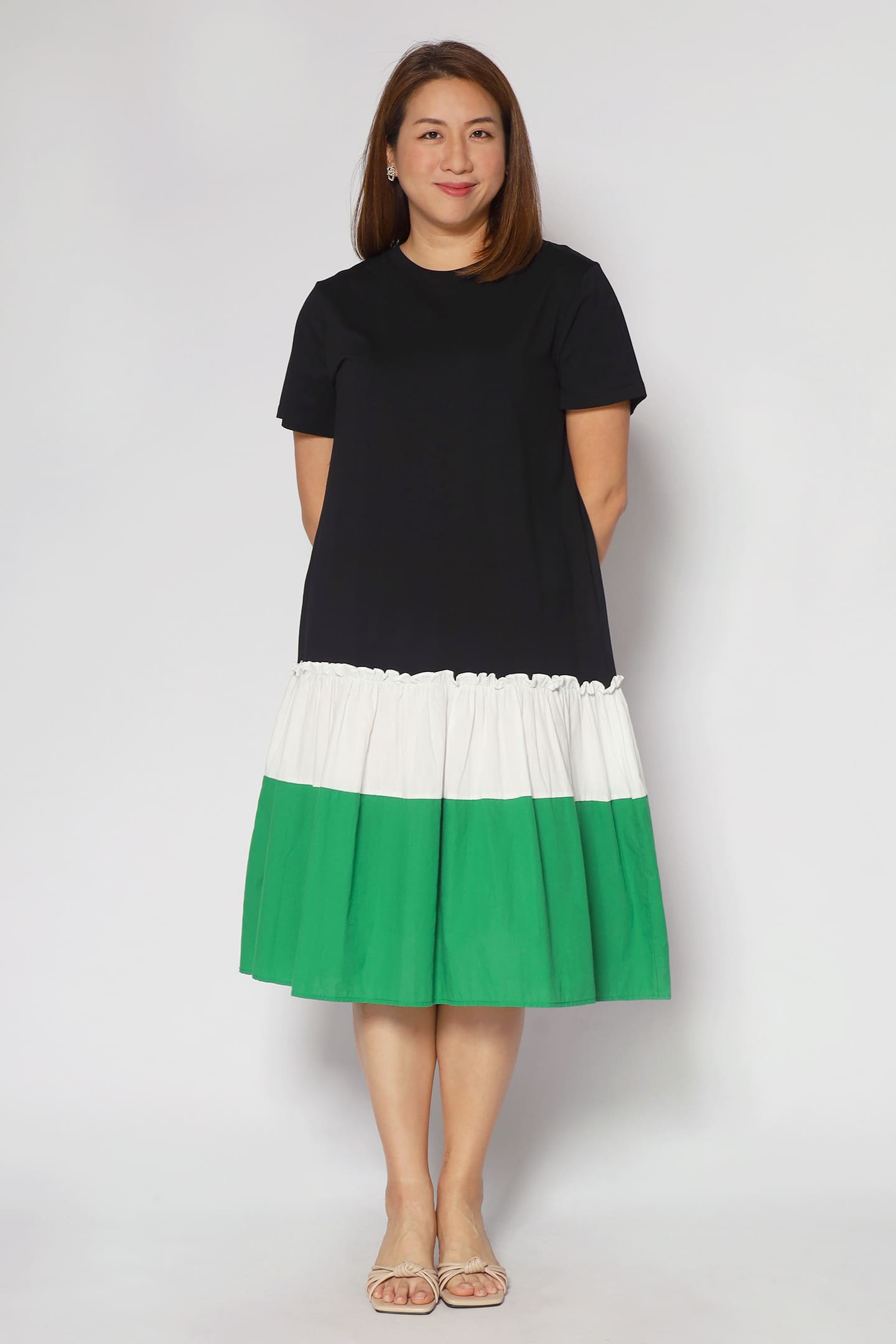 Nicole Colourblock Dress in Black Green