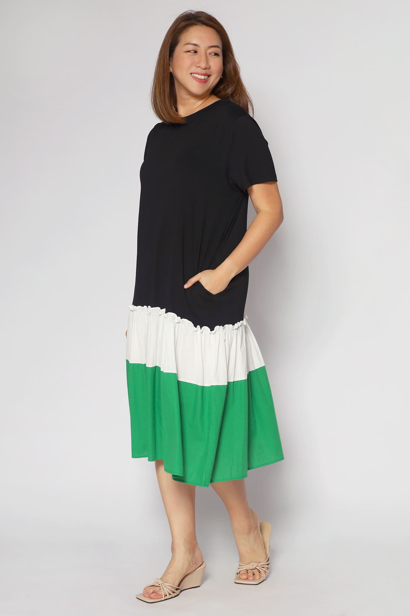 Nicole Colourblock Dress in Black Green