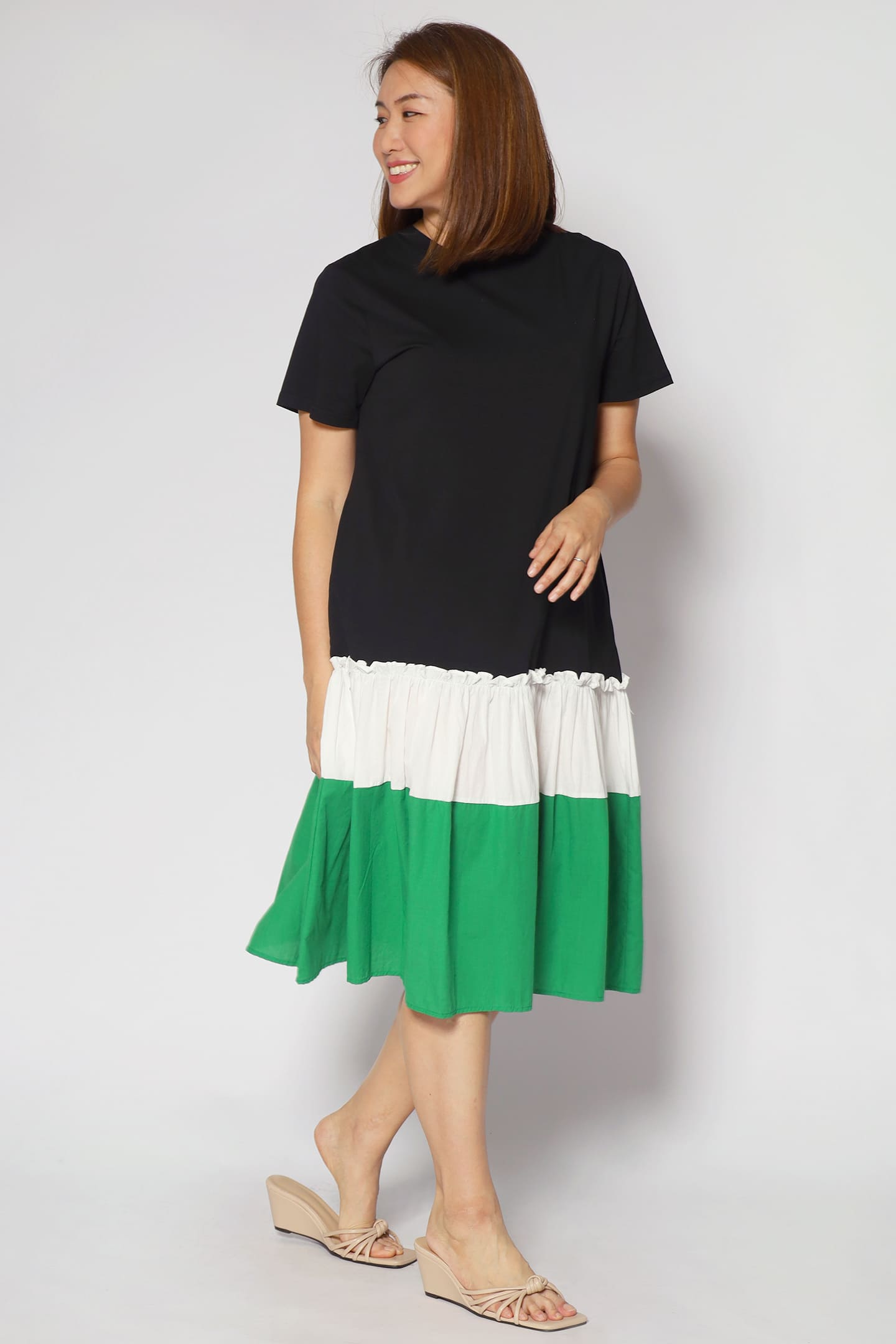 Nicole Colourblock Dress in Black Green