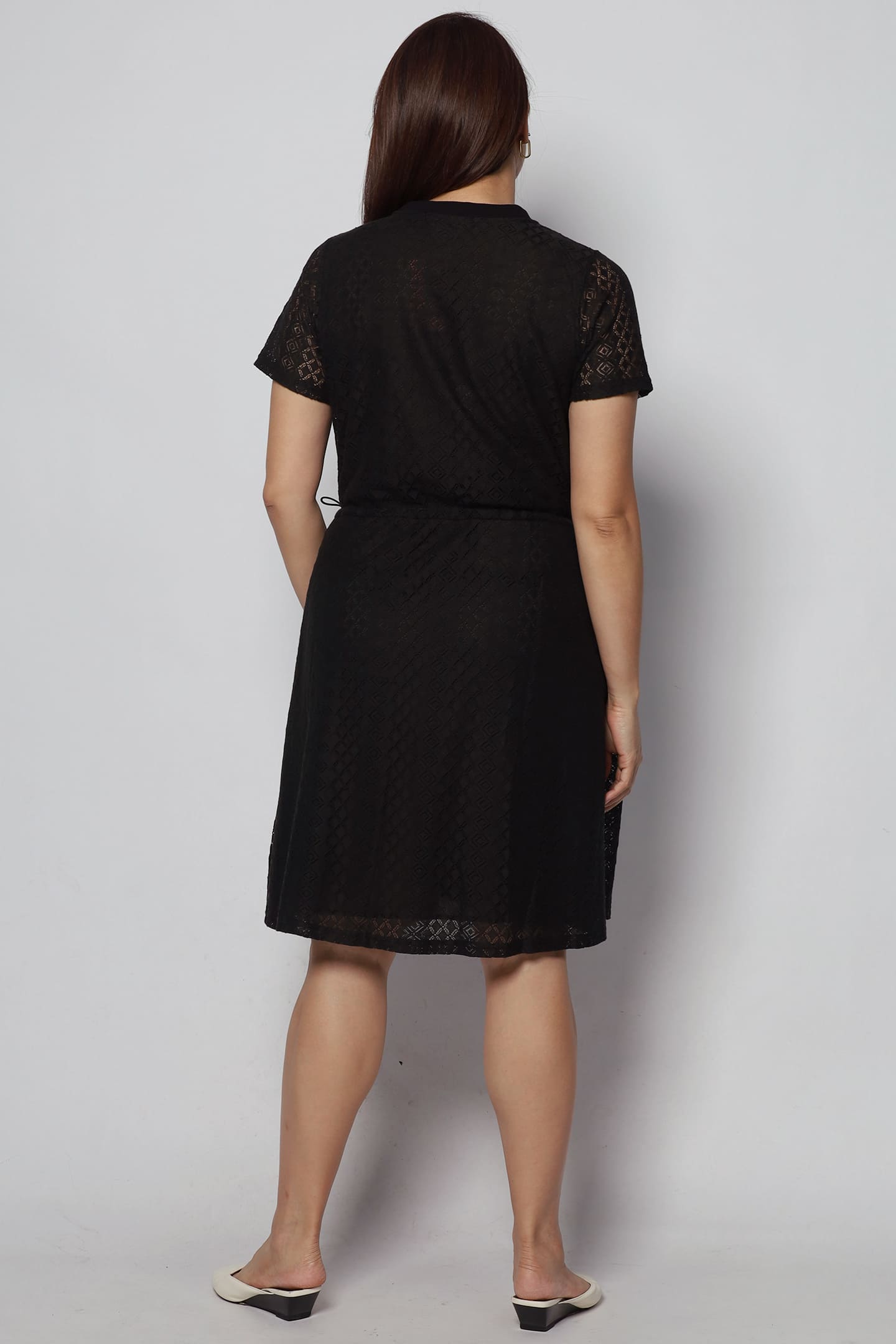 Pearlie Lace Pleated Dress in Black
