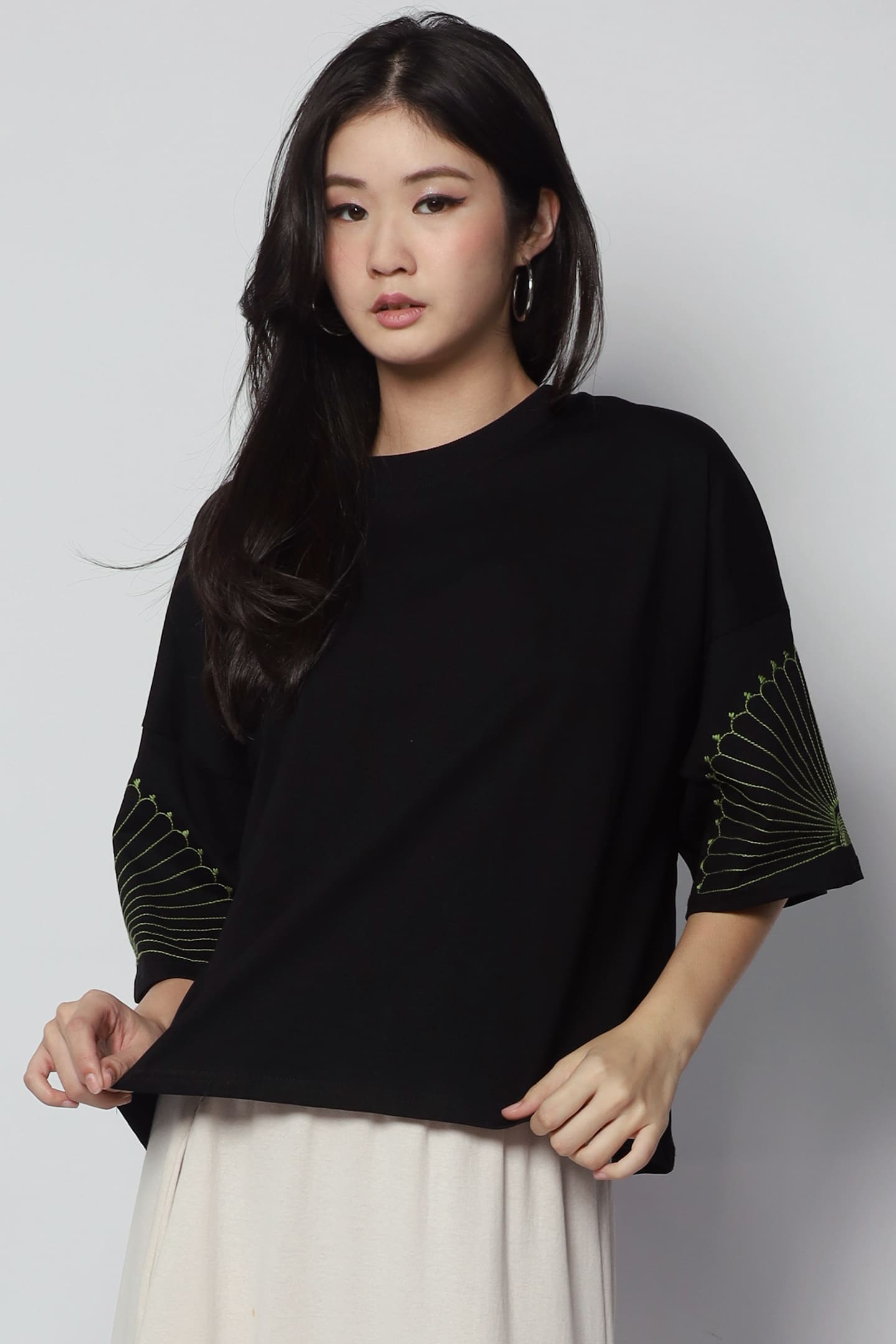 PO -  Peipei Embroidered Sleeves Top in Black