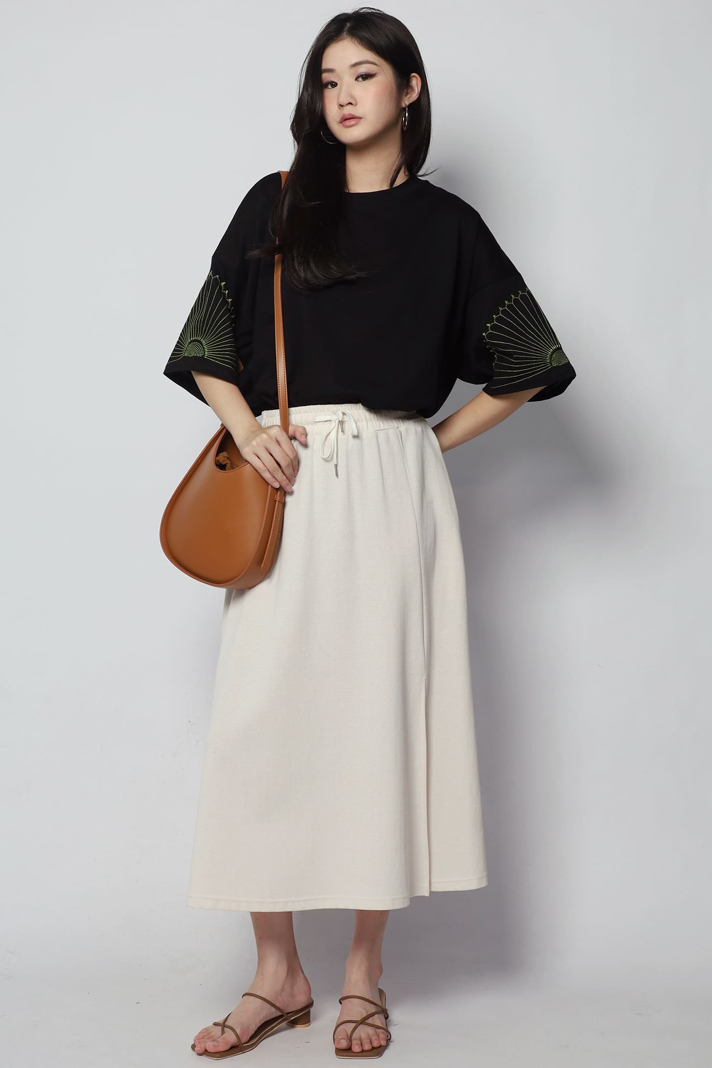 PO -  Peipei Embroidered Sleeves Top in Black