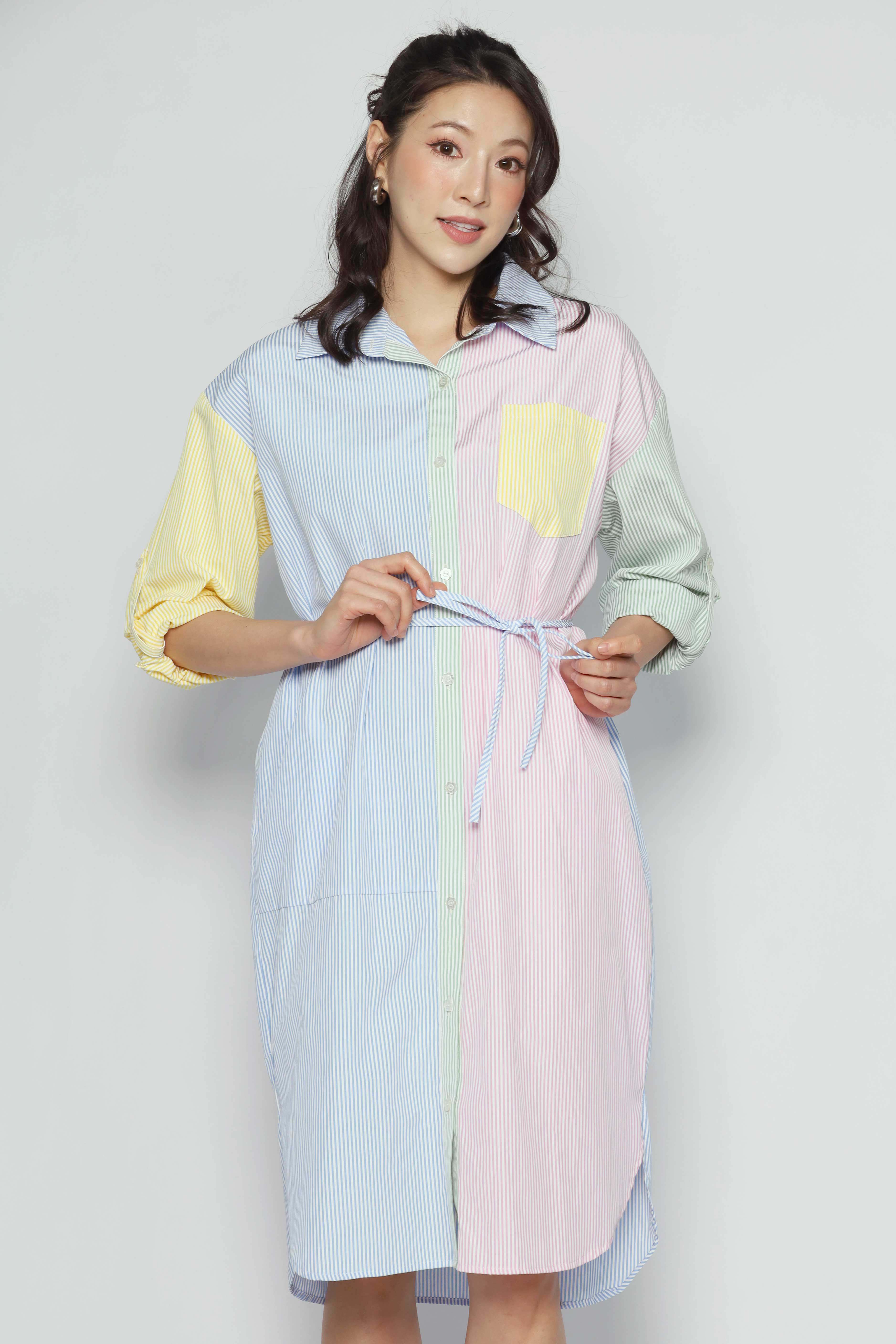 Rainbow Pinstripes Shirt Dress