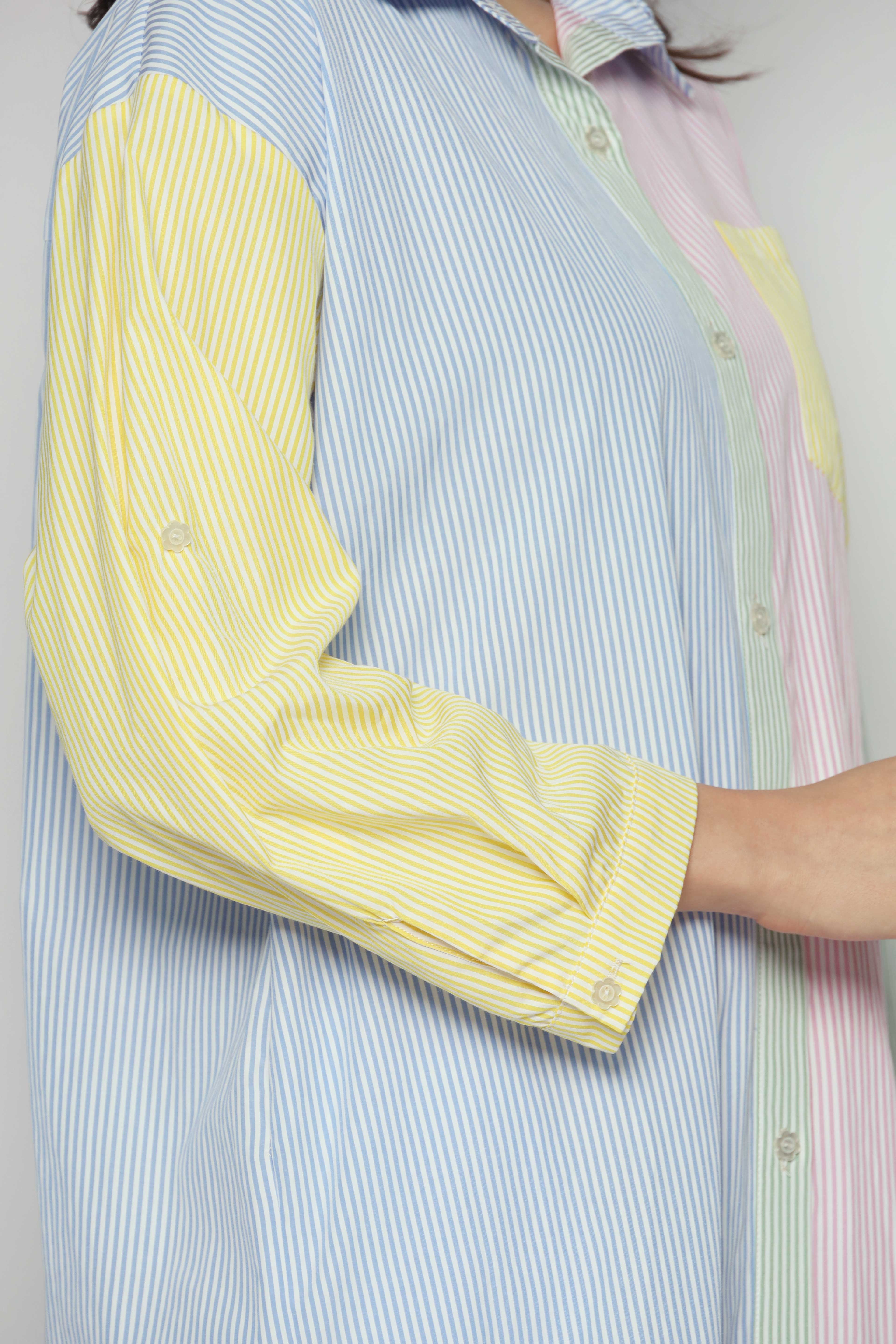 Rainbow Pinstripes Shirt Dress