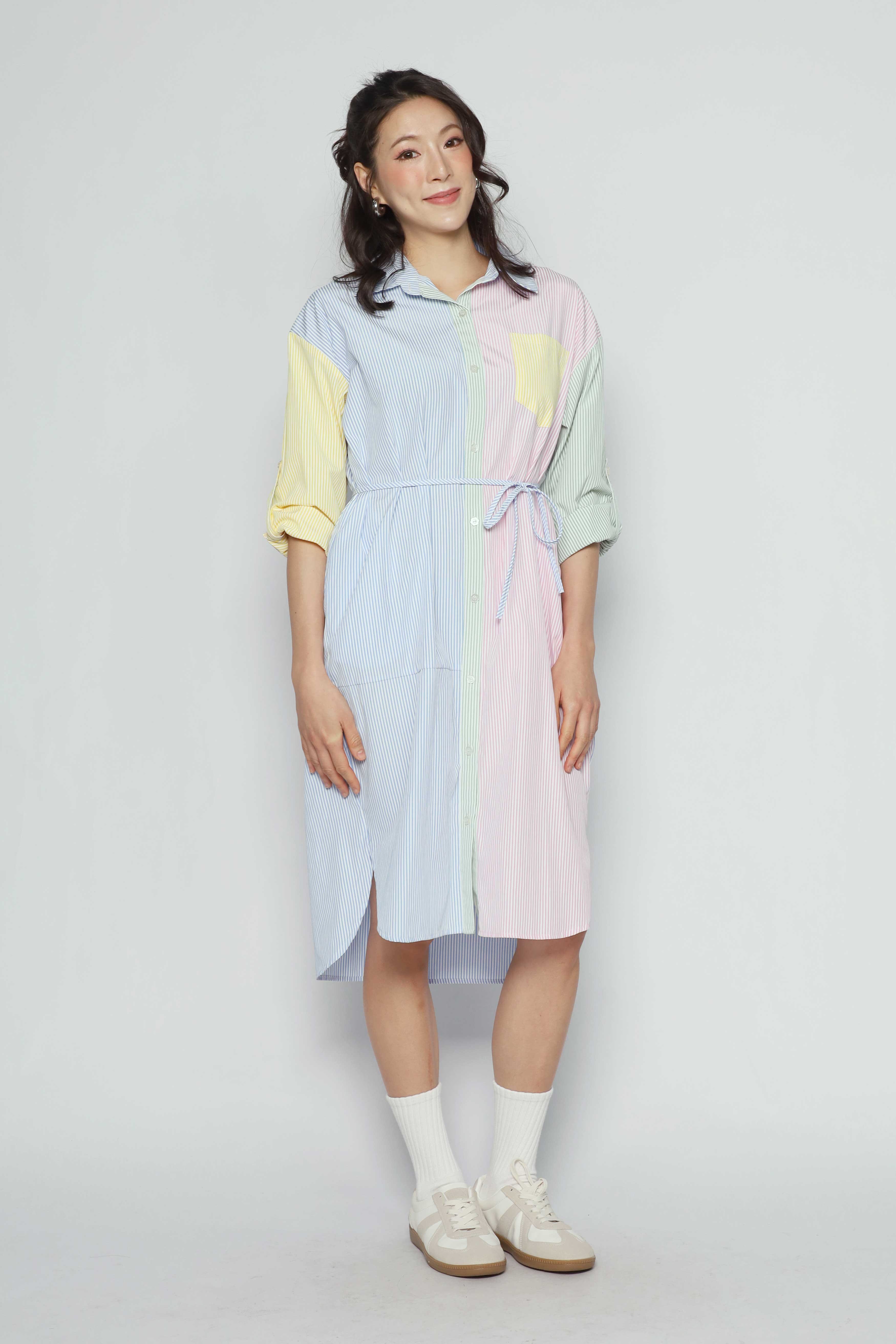 Rainbow Pinstripes Shirt Dress