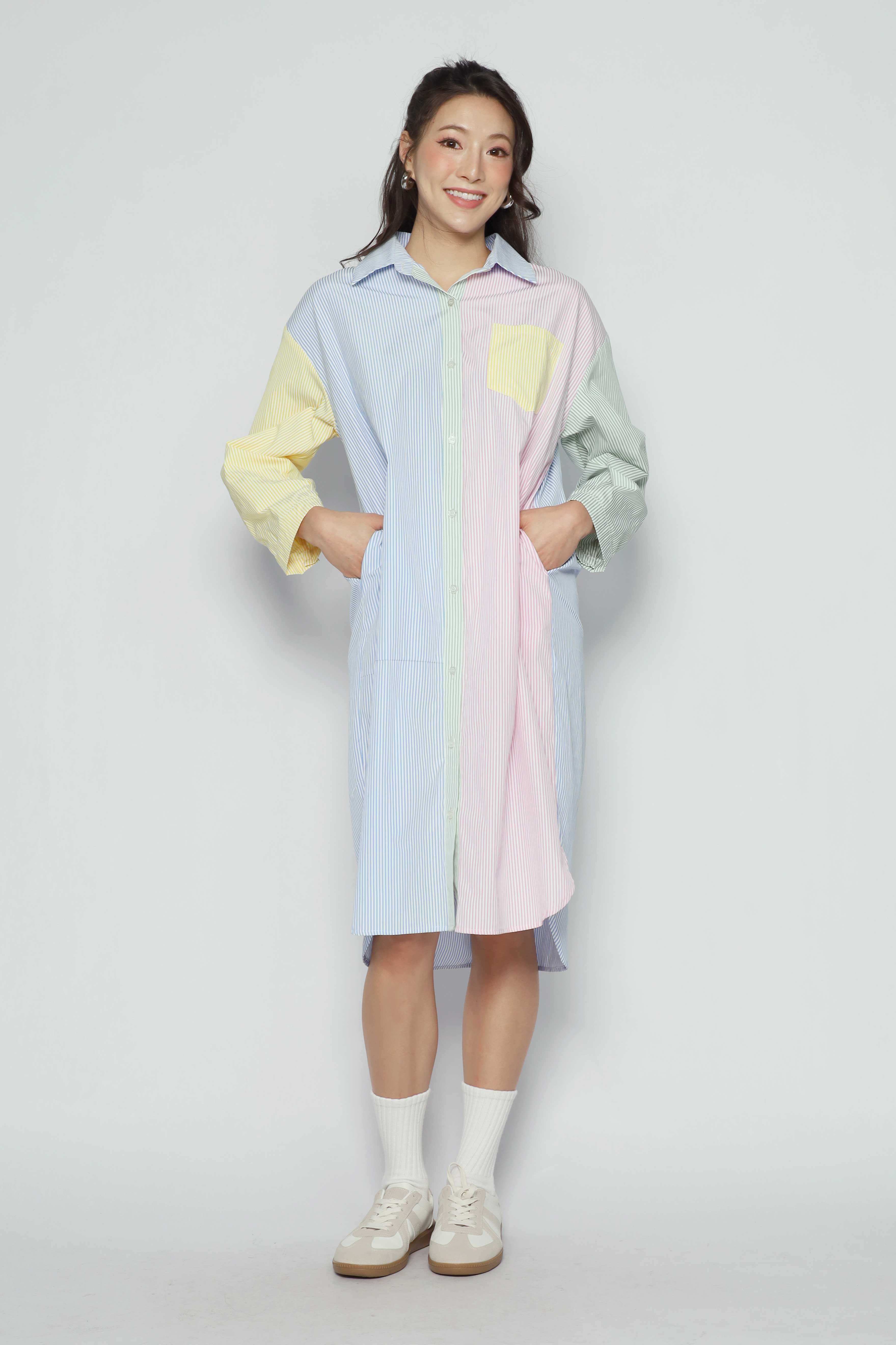 Rainbow Pinstripes Shirt Dress