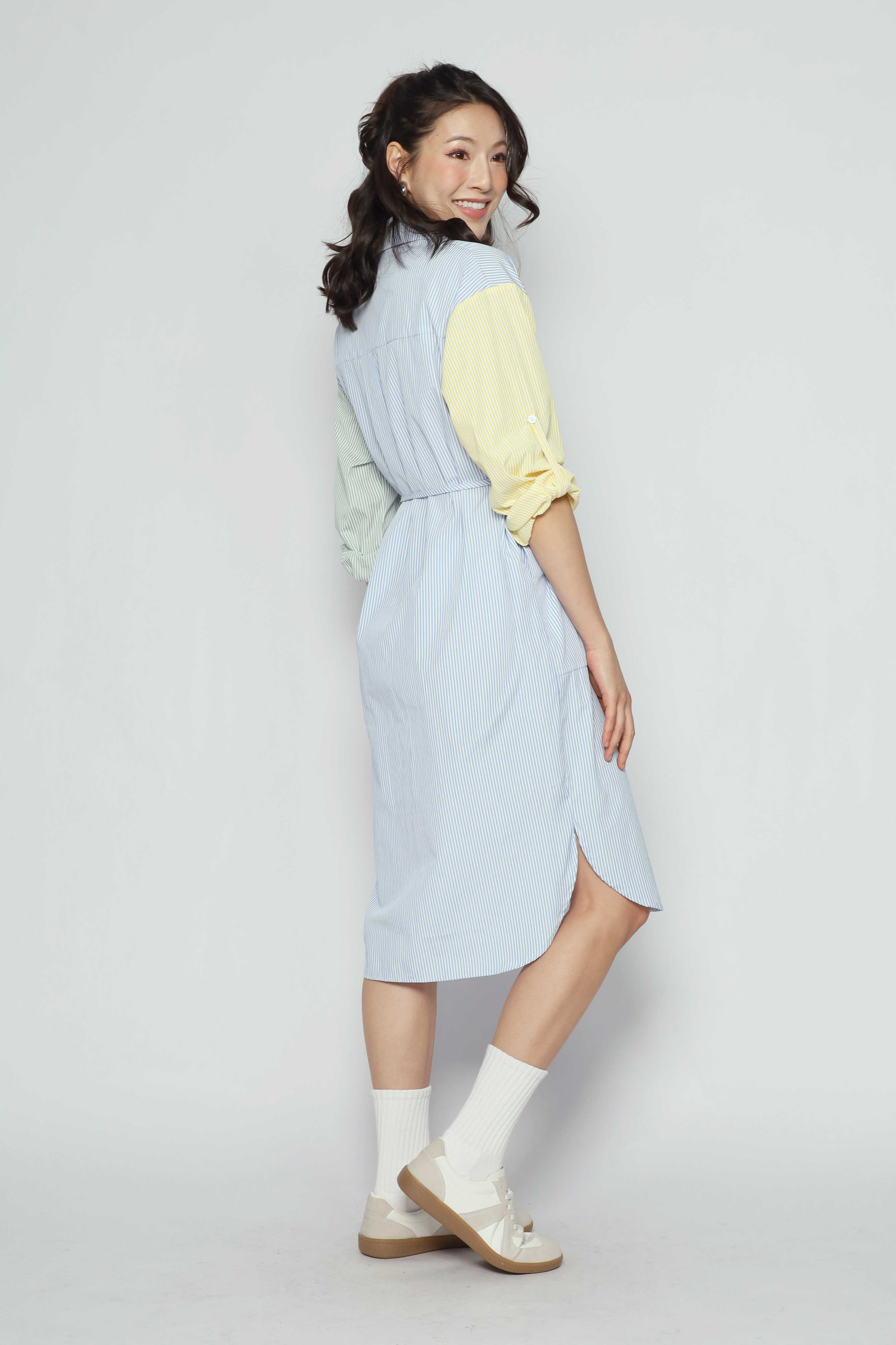 Rainbow Pinstripes Shirt Dress