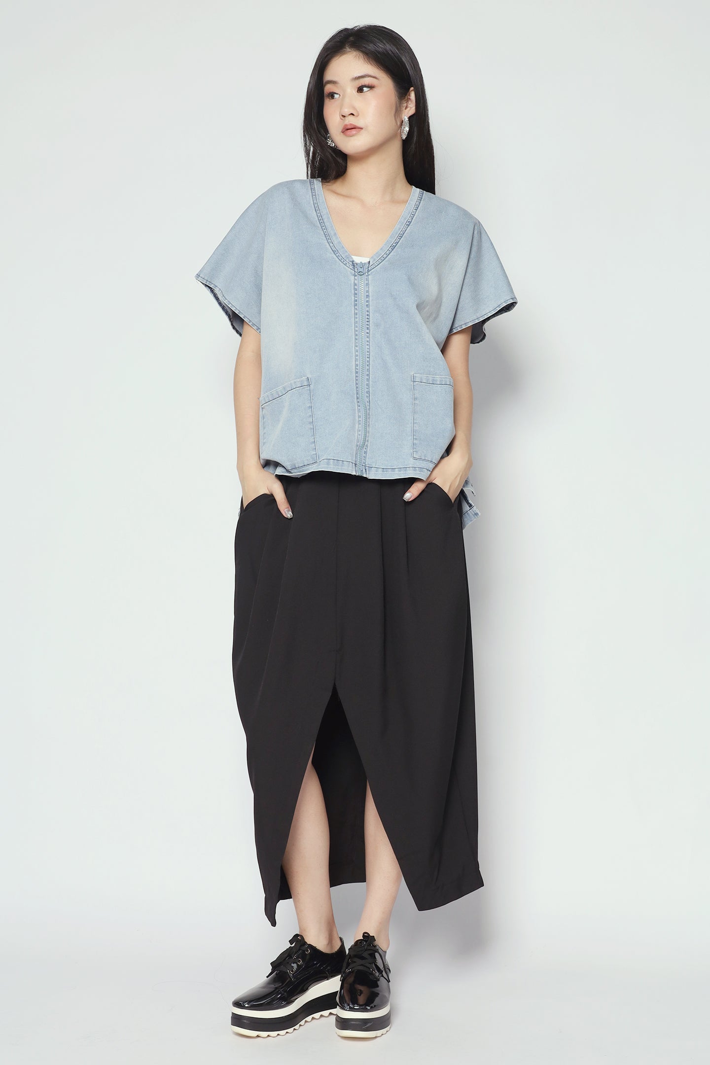 Backorders Ryanne Zipper Jacket in Light Denim
