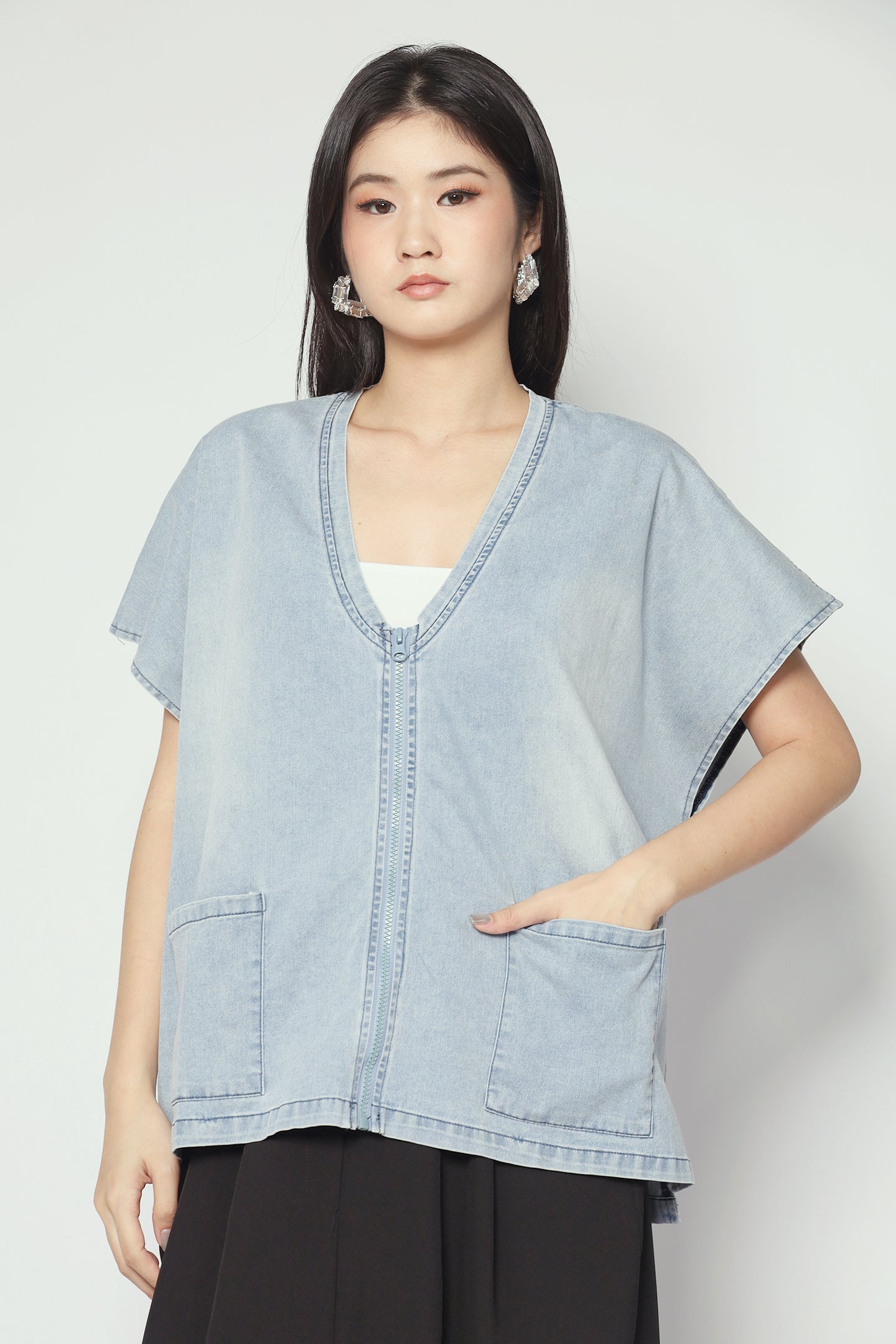 Backorders Ryanne Zipper Jacket in Light Denim