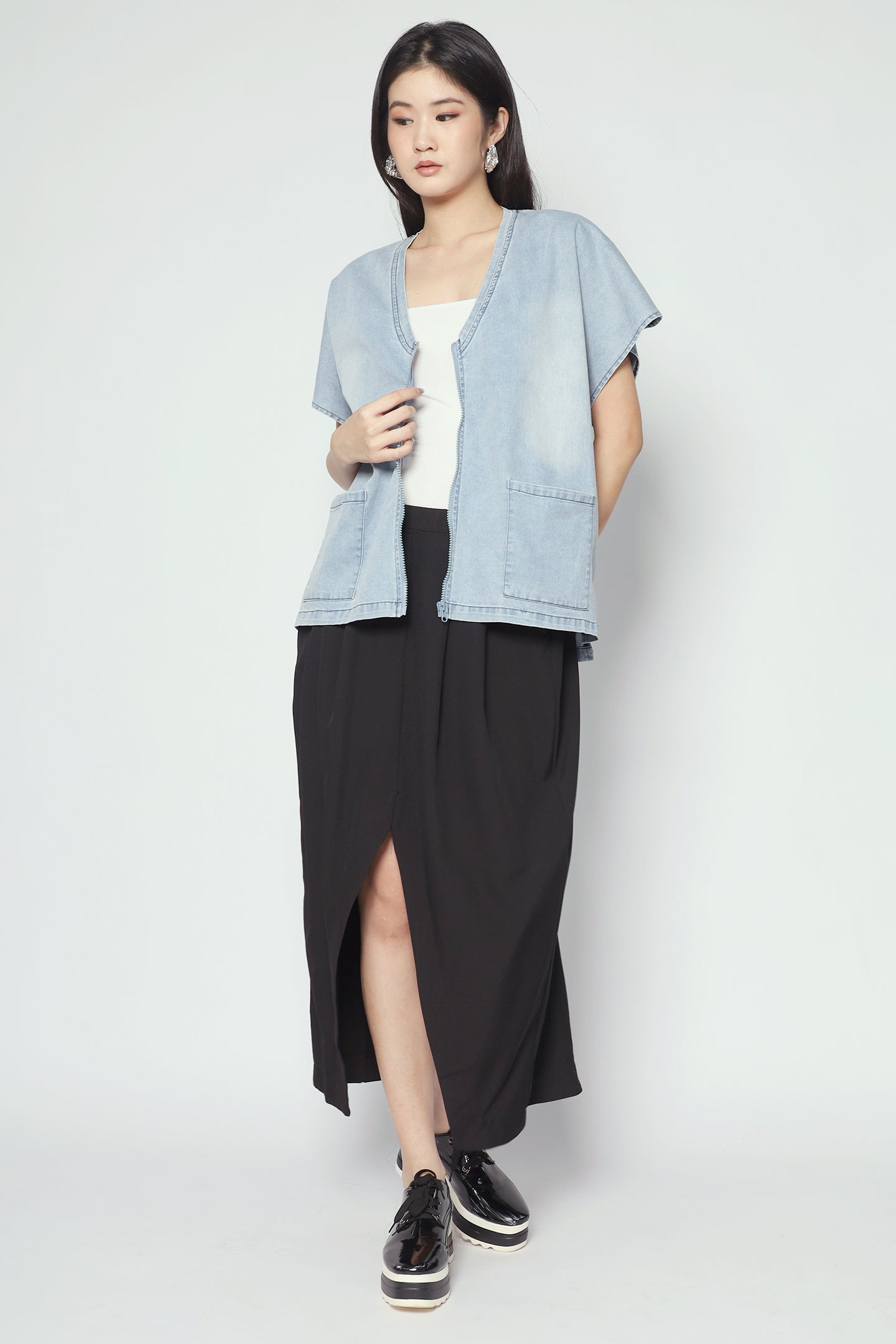 Backorders Ryanne Zipper Jacket in Light Denim