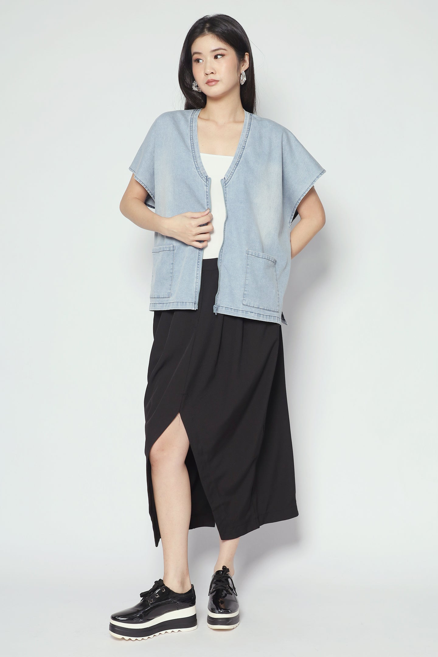 Backorders Ryanne Zipper Jacket in Light Denim