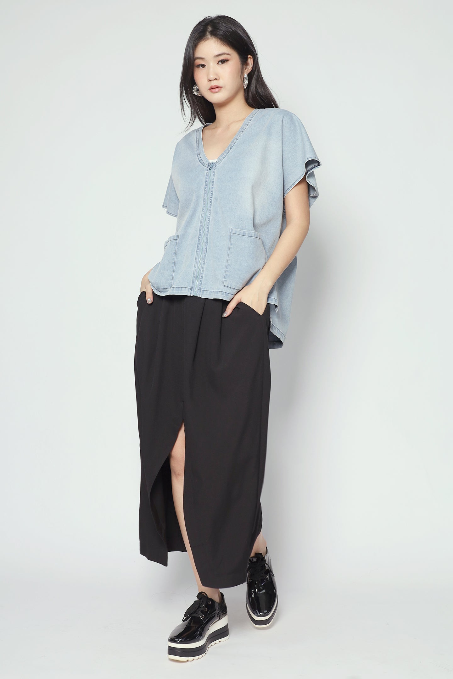 Backorders Ryanne Zipper Jacket in Light Denim