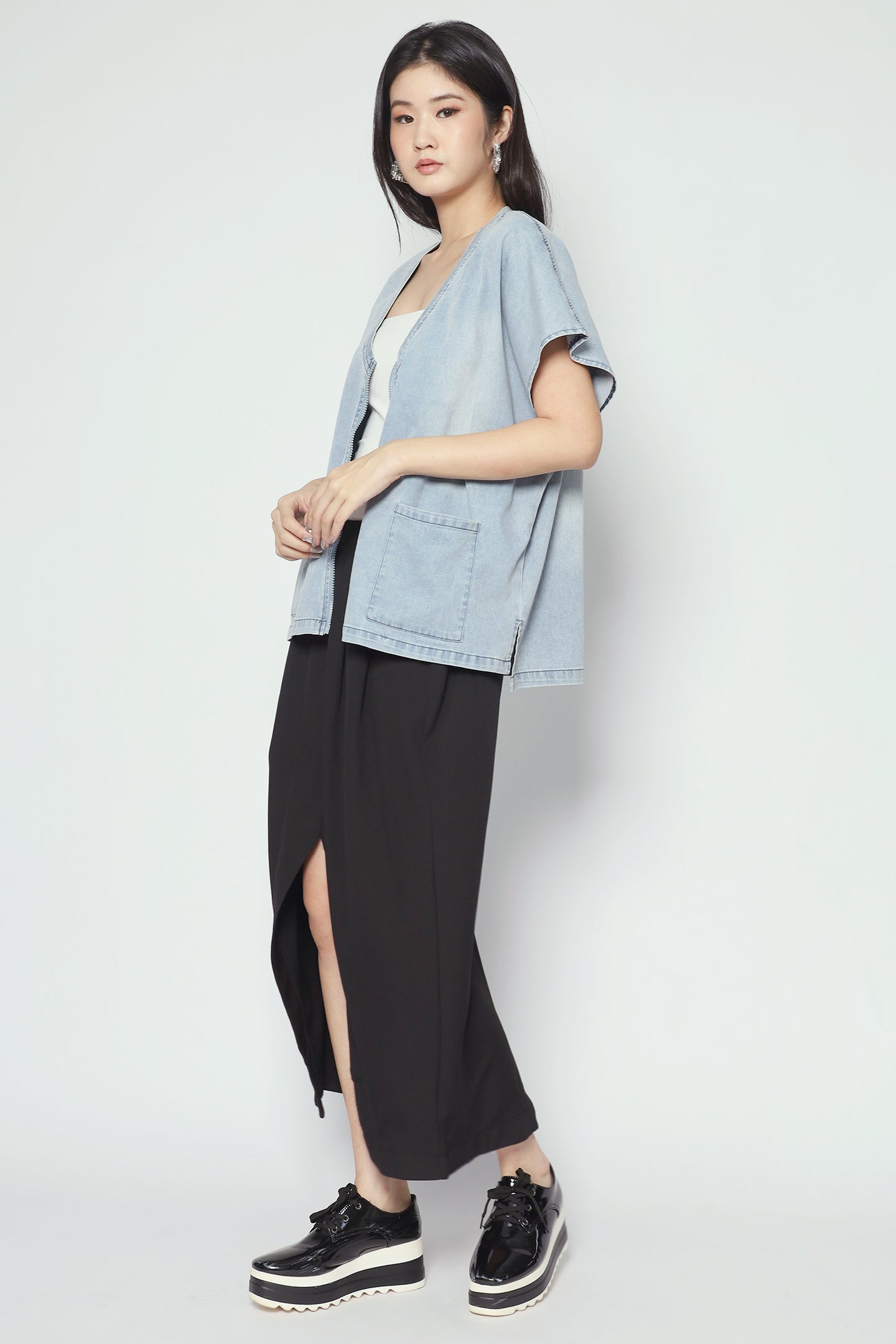Backorders Ryanne Zipper Jacket in Light Denim