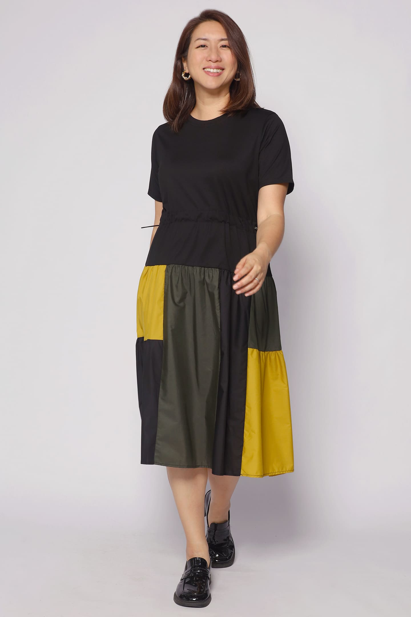 Backorders Tania Colourblock Dress in Yellow Green