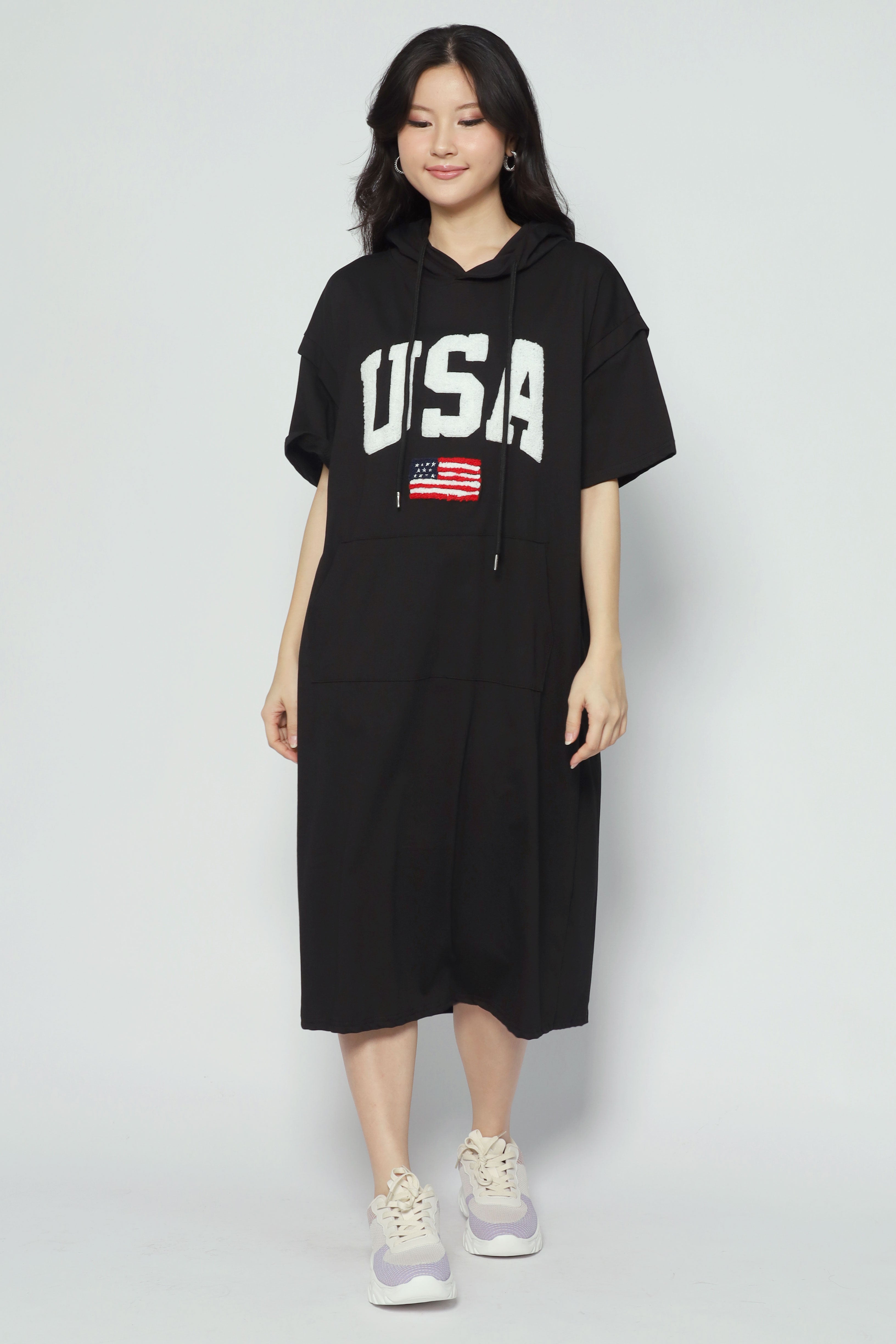 USA Hoodie Dress in Black