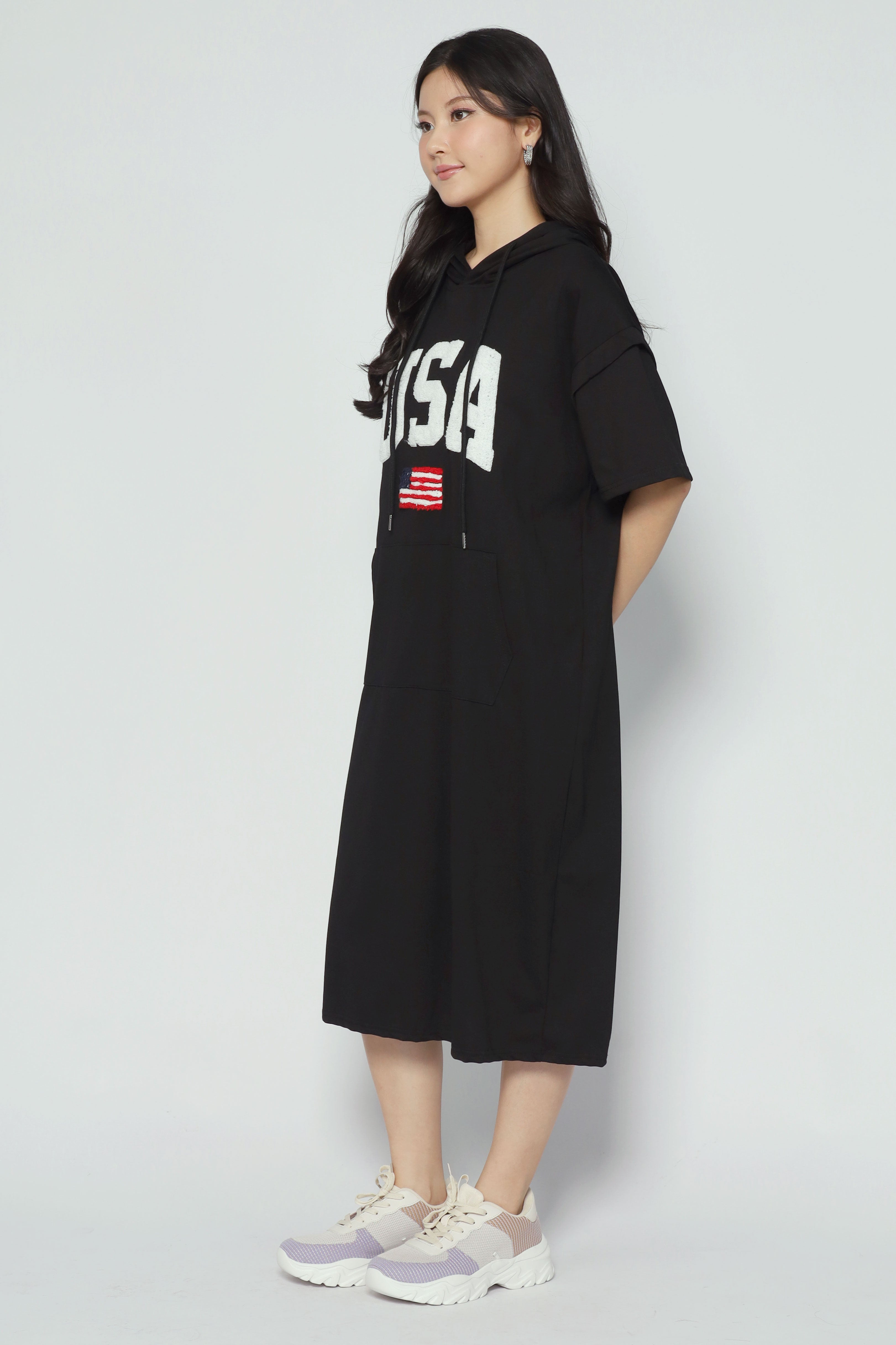 USA Hoodie Dress in Black