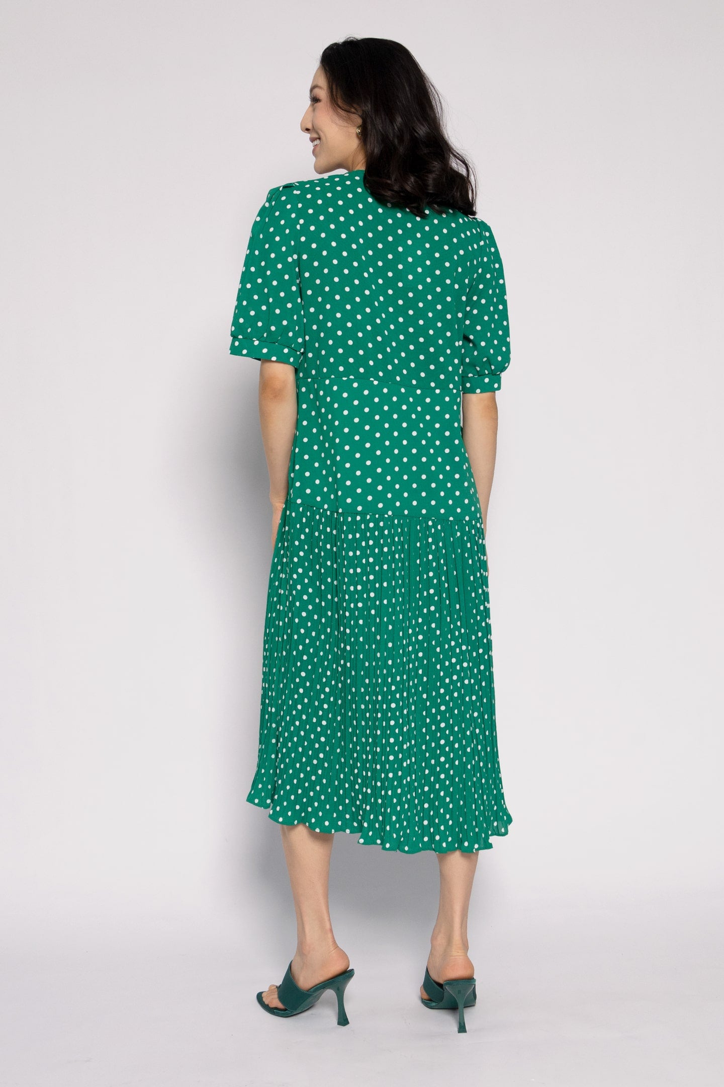 Victoria Polkadot Dress in Green