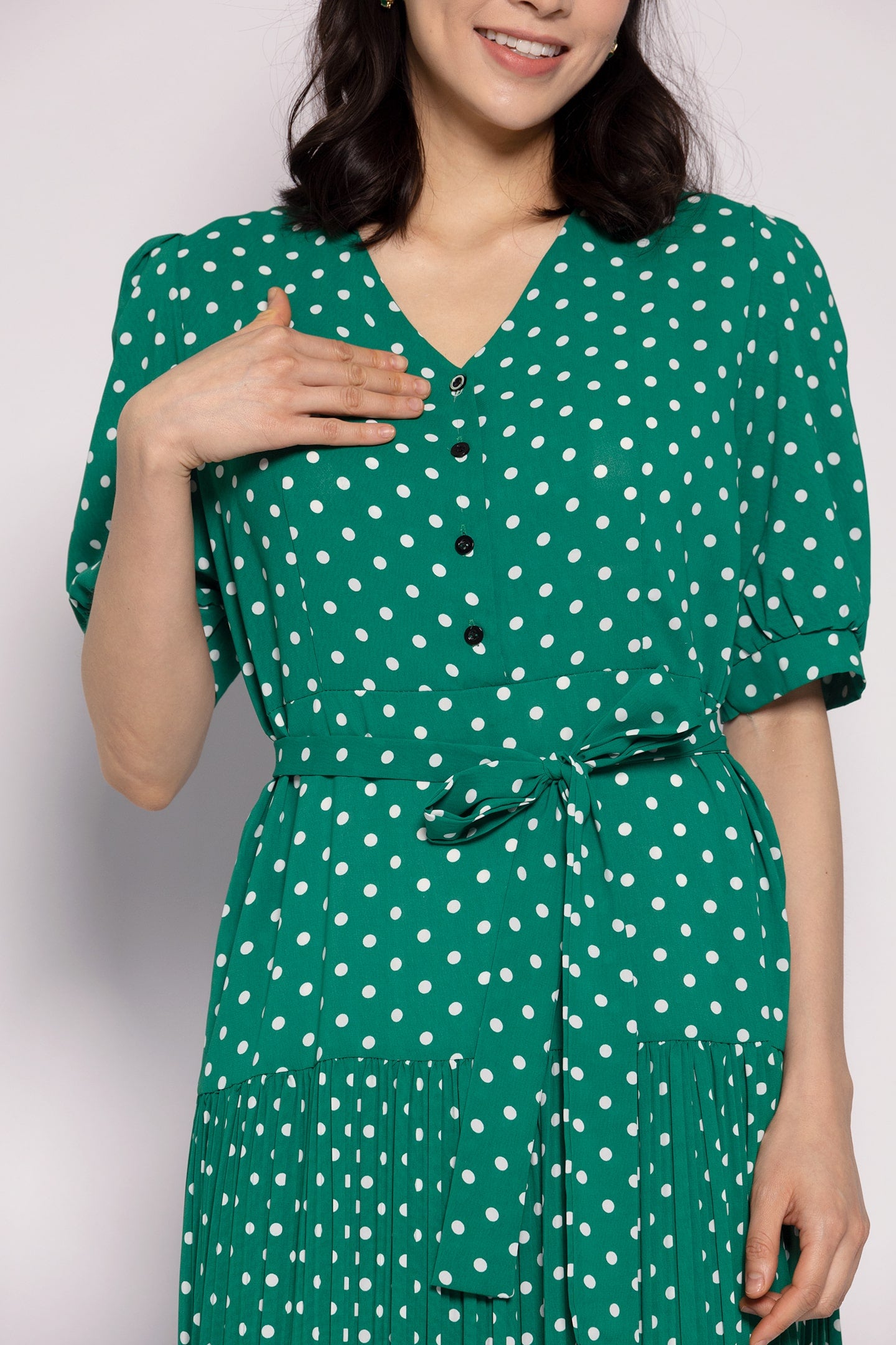 Victoria Polkadot Dress in Green