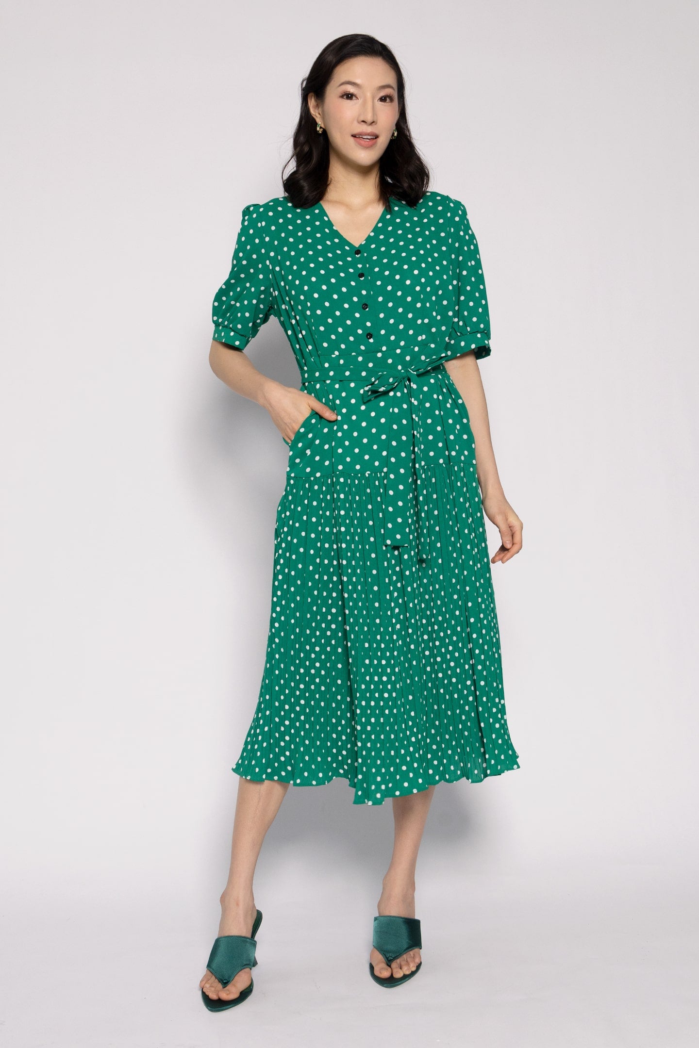 Victoria Polkadot Dress in Green