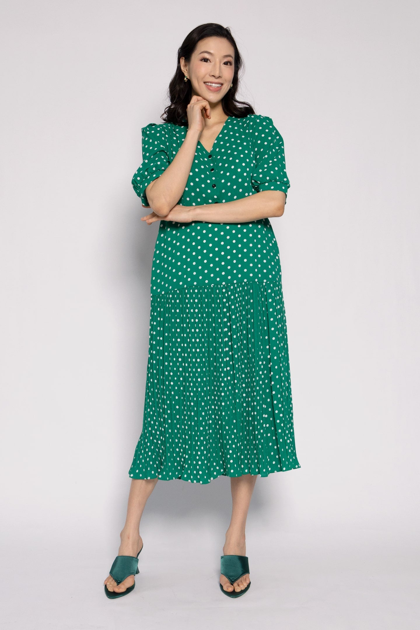 Victoria Polkadot Dress in Green