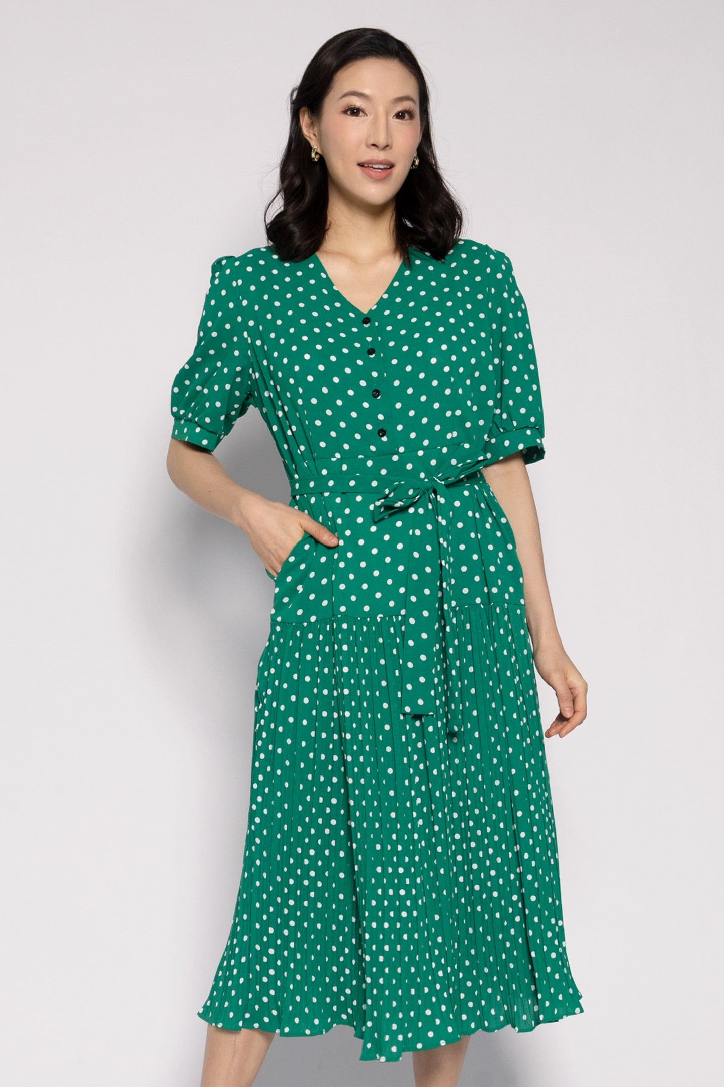 Green spotty dress best sale